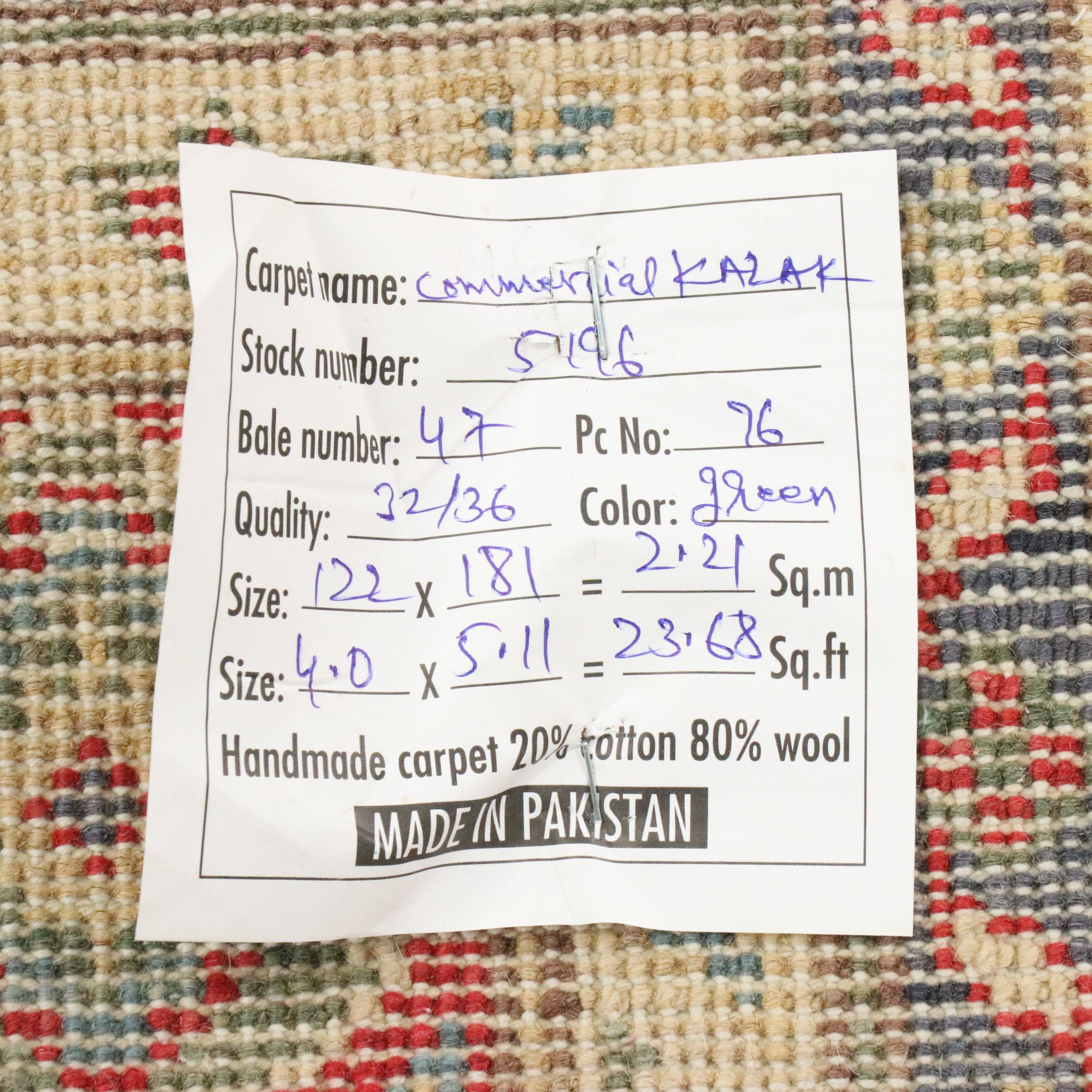 4' x 6' Hand-Knotted Pakistani Kazak Area Rug