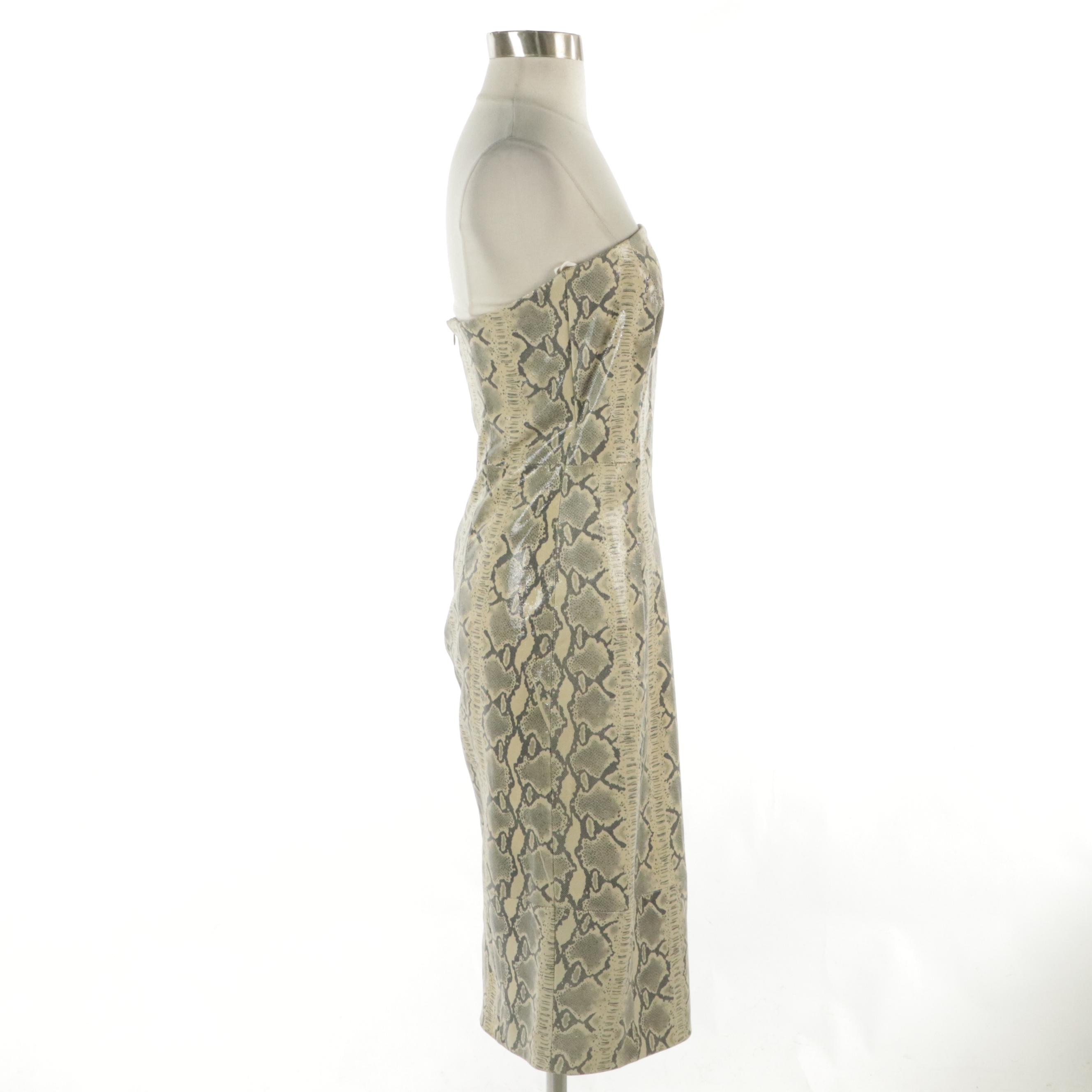 Bergdorf Goodman Strapless Bodycon Midi Dress in Python Embossed Pigskin Suede