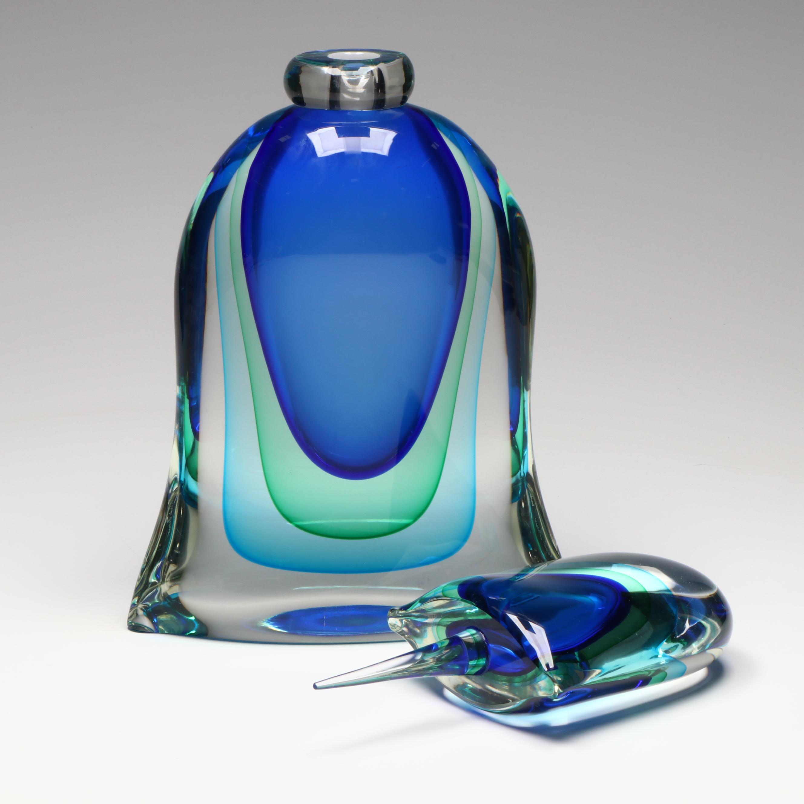 Luigi Onesto Murano Sommerso Art Glass Perfume Bottle, 2000