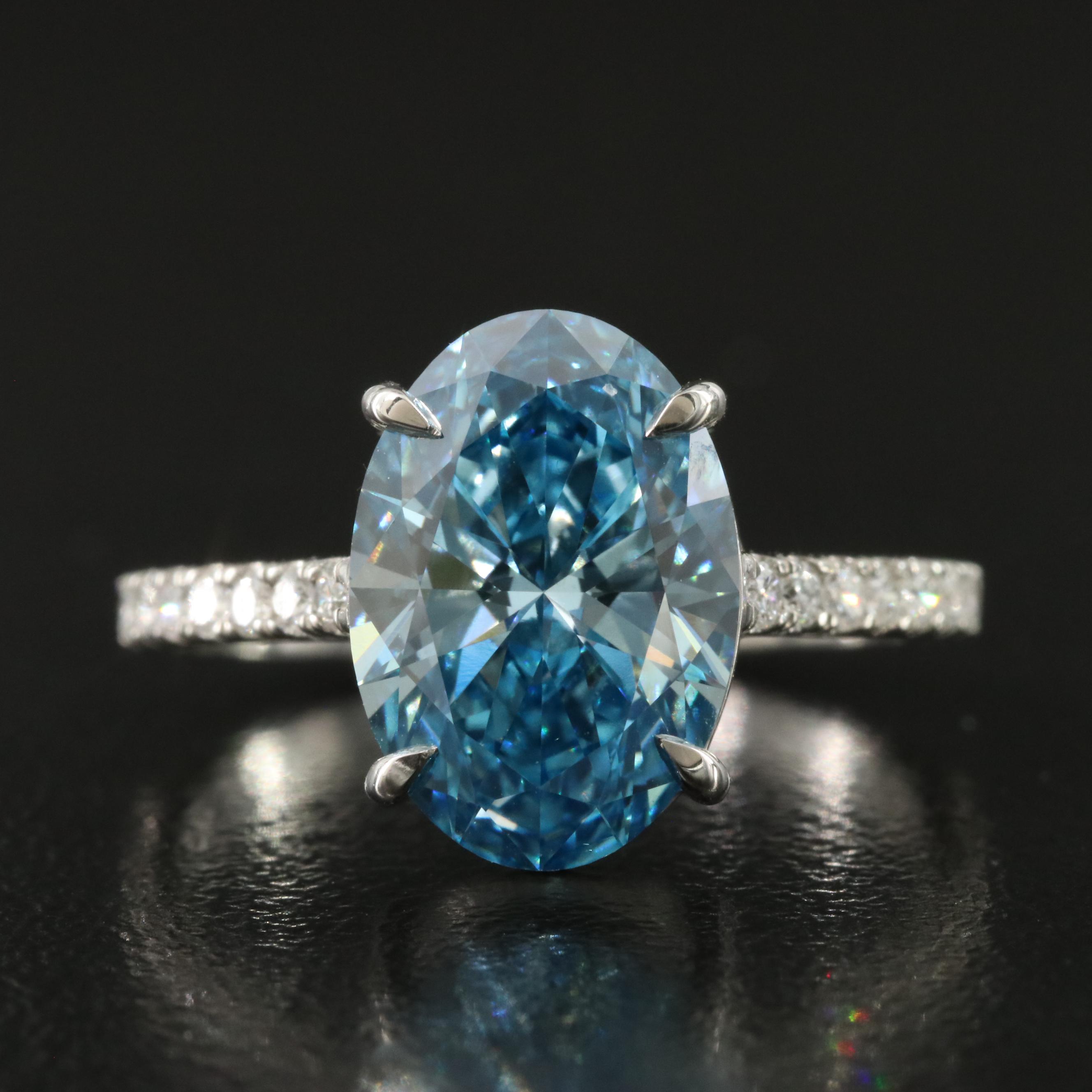 Platinum 3.30 CTW Lab Grown Diamond Ring with Fancy Blue Center and IGI Report