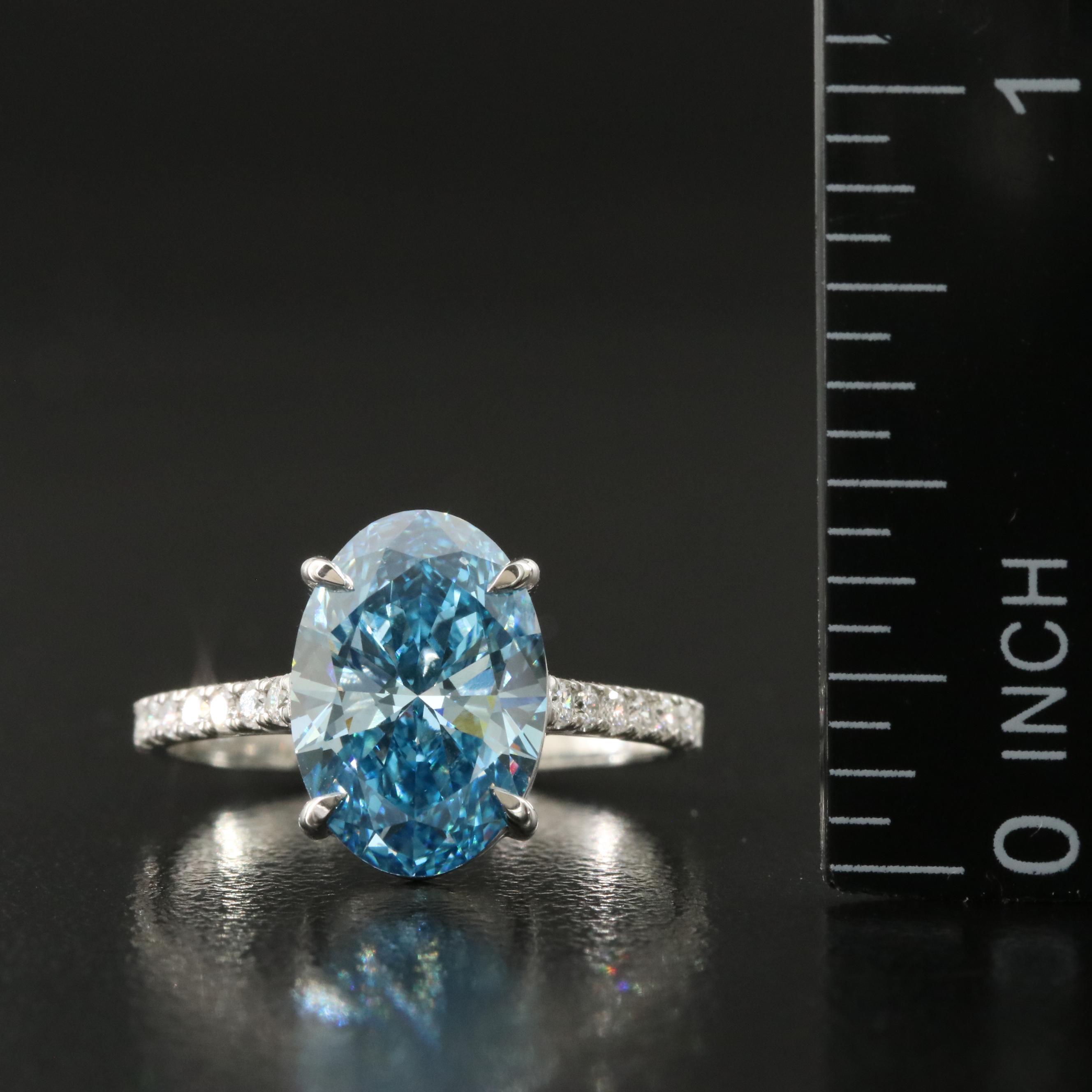 Platinum 3.30 CTW Lab Grown Diamond Ring with Fancy Blue Center and IGI Report