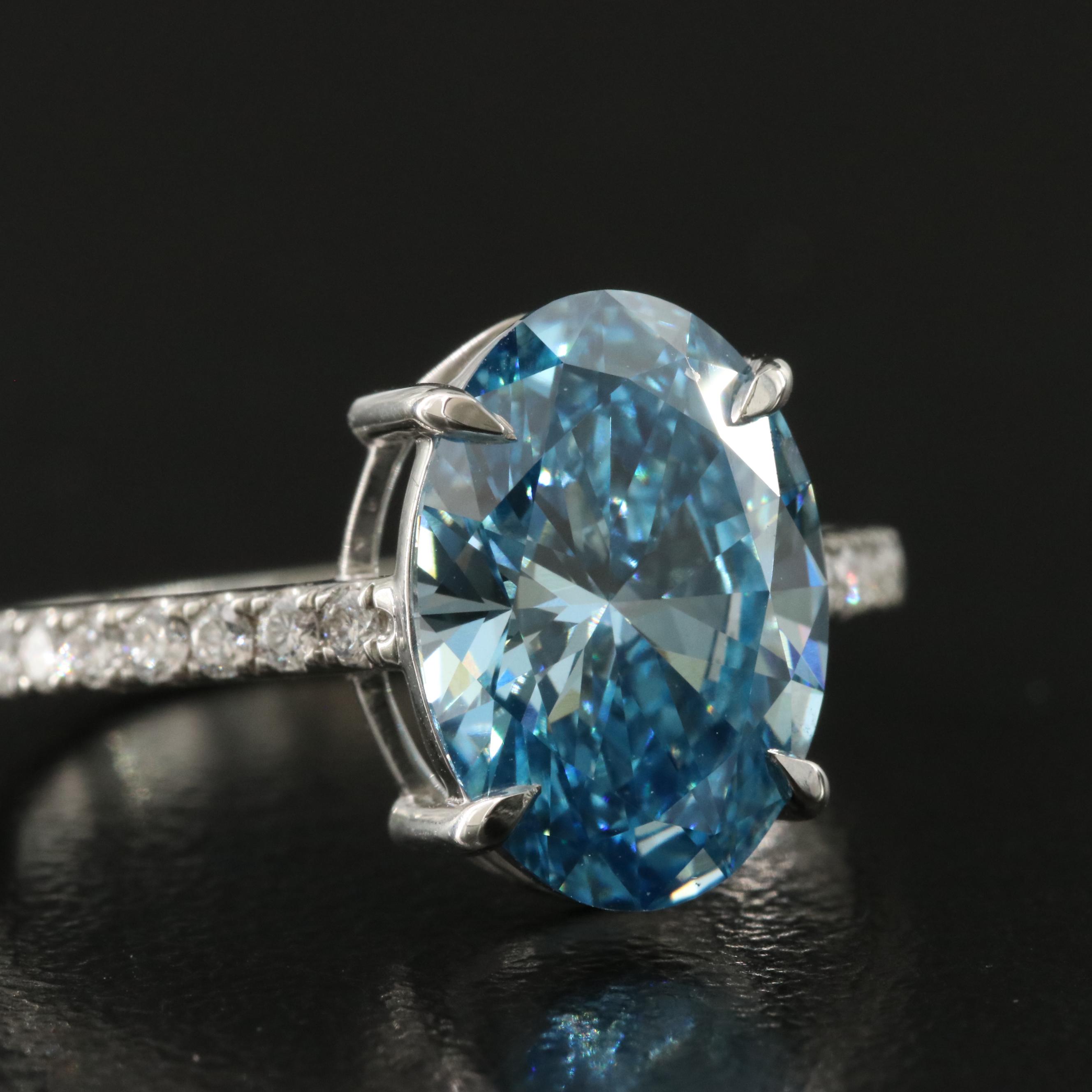 Platinum 3.30 CTW Lab Grown Diamond Ring with Fancy Blue Center and IGI Report