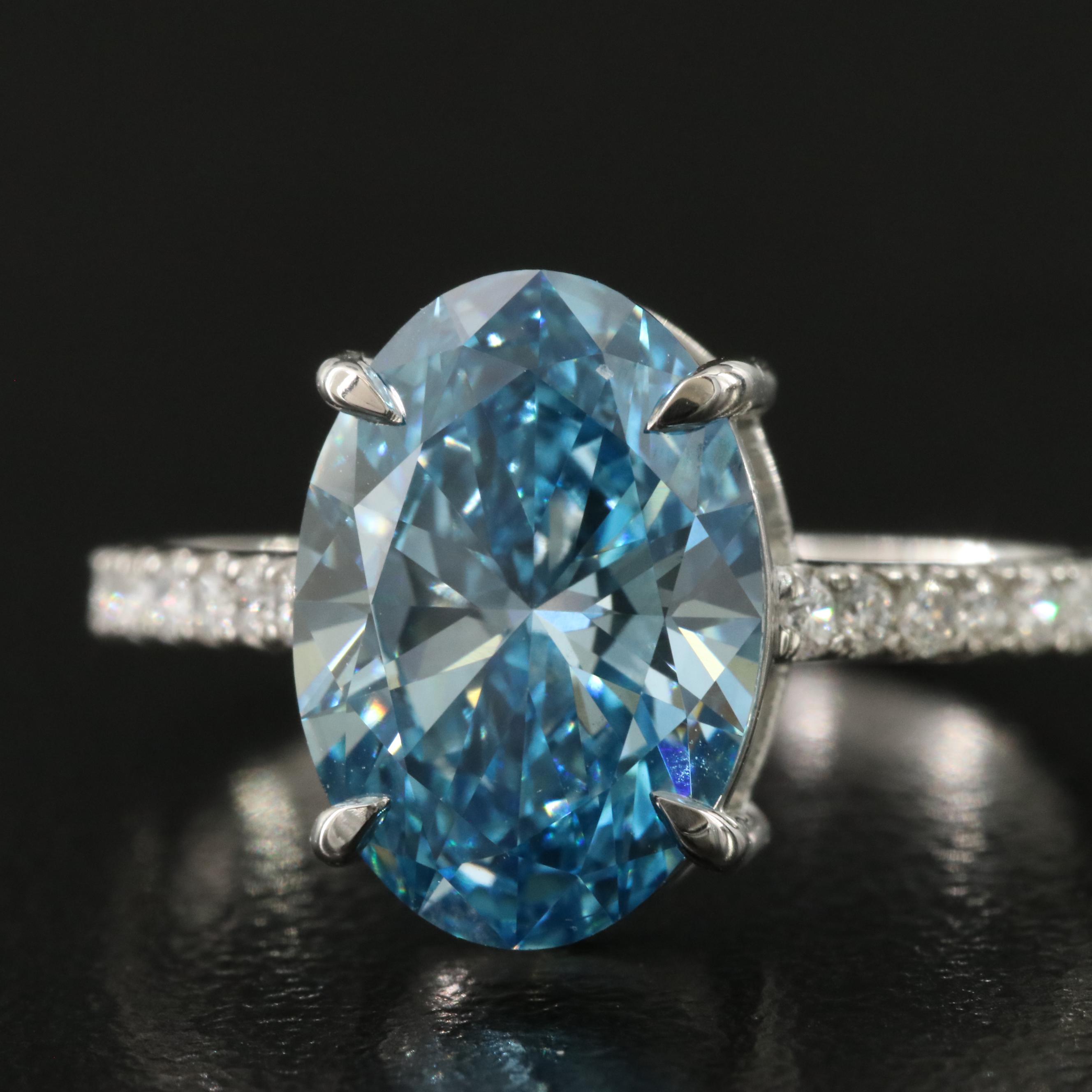 Platinum 3.30 CTW Lab Grown Diamond Ring with Fancy Blue Center and IGI Report