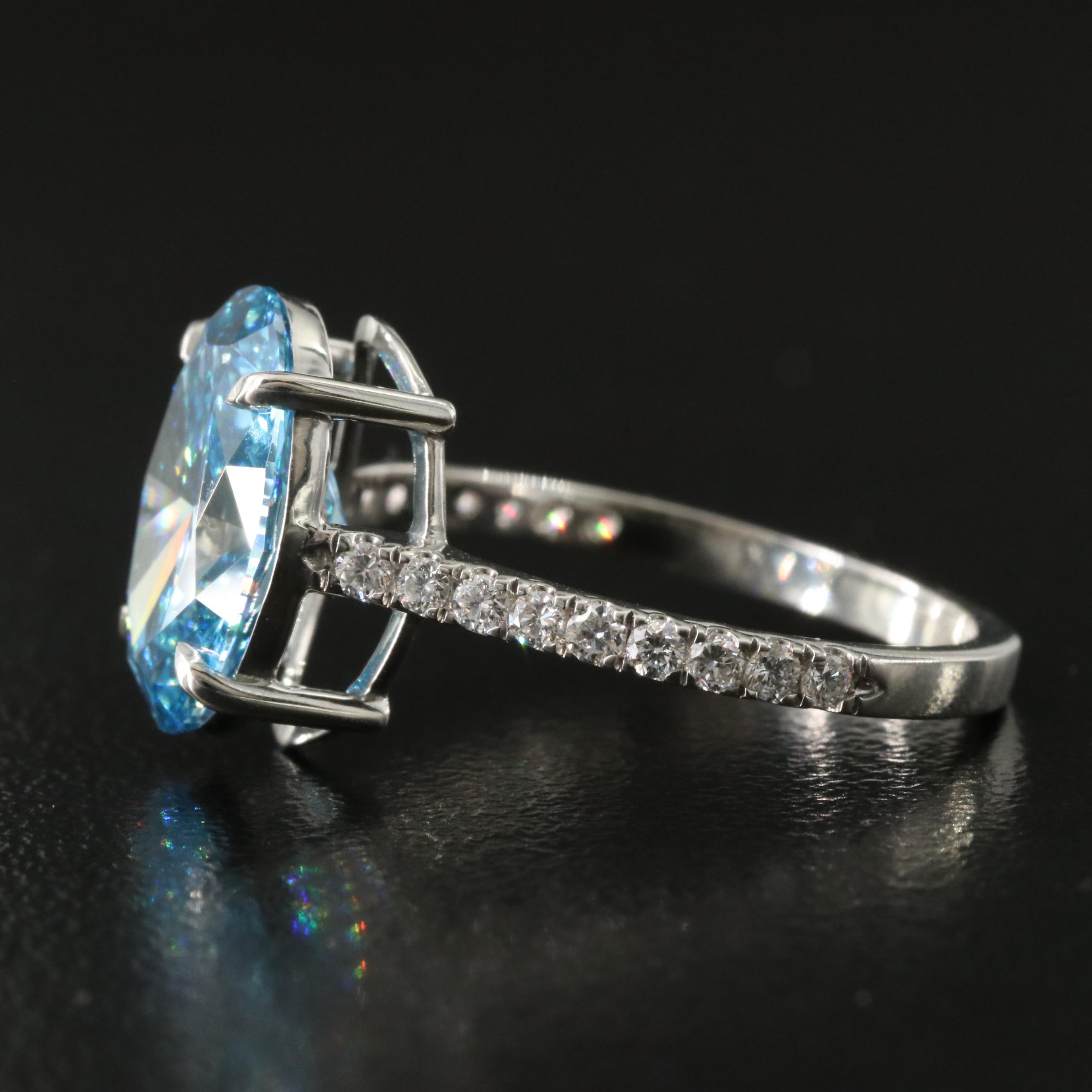 Platinum 3.30 CTW Lab Grown Diamond Ring with Fancy Blue Center and IGI Report