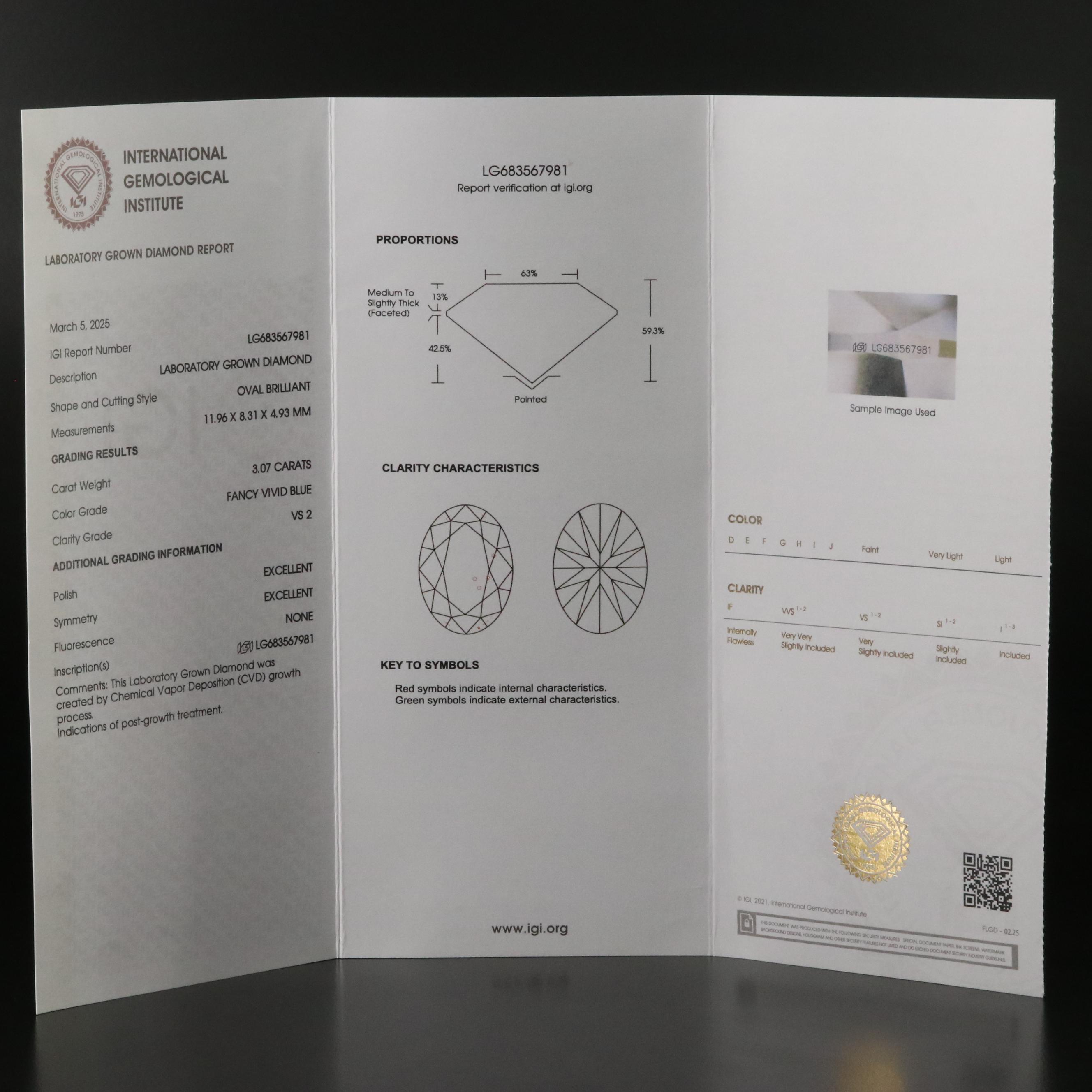 Platinum 3.30 CTW Lab Grown Diamond Ring with Fancy Blue Center and IGI Report