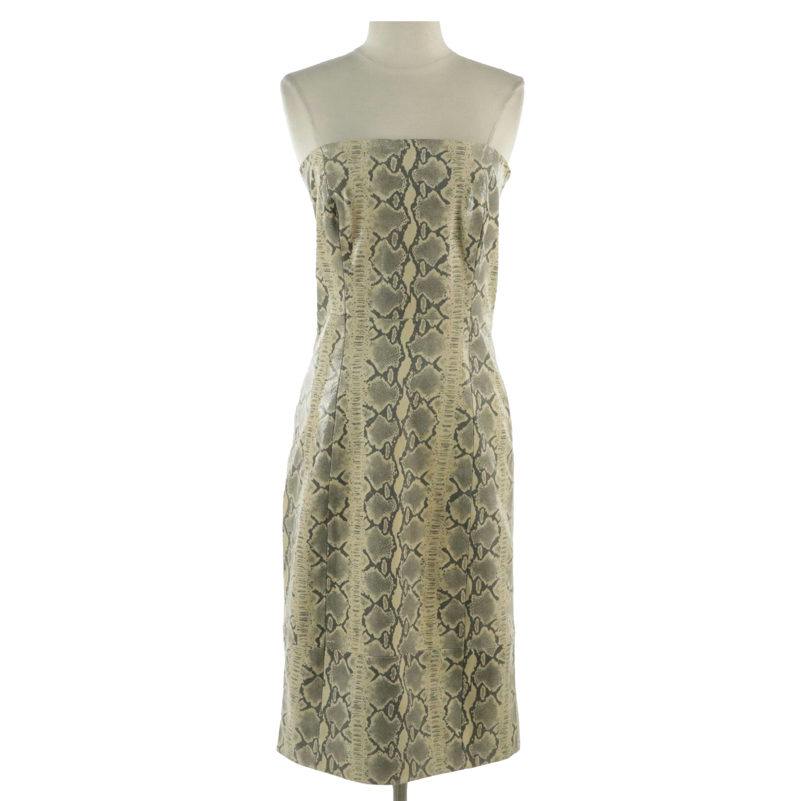 Bergdorf Goodman Strapless Bodycon Midi Dress in Python Embossed Pigskin Suede