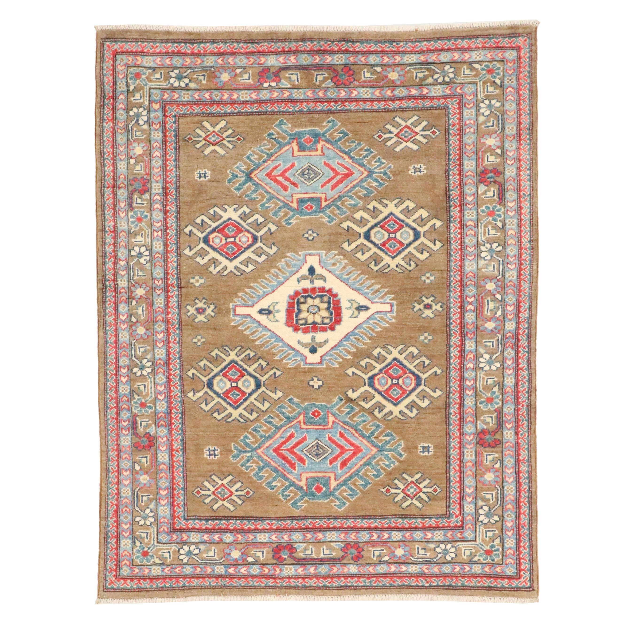4' x 5'2 Hand-Knotted Pakistani Kazak Area Rug