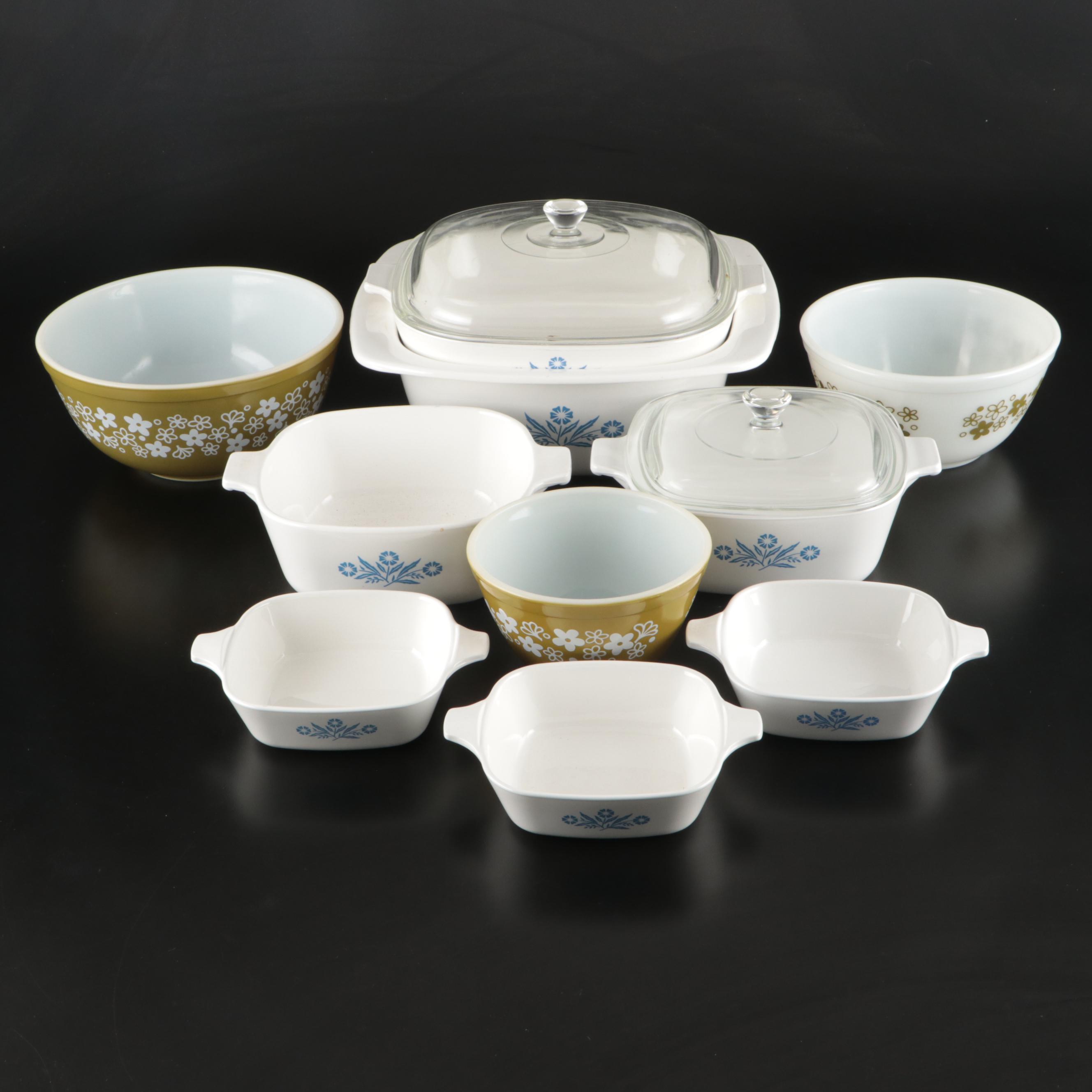 Pyrex "Blue Cornflower" Corning Ware Baking Pans with Mixing Bowls