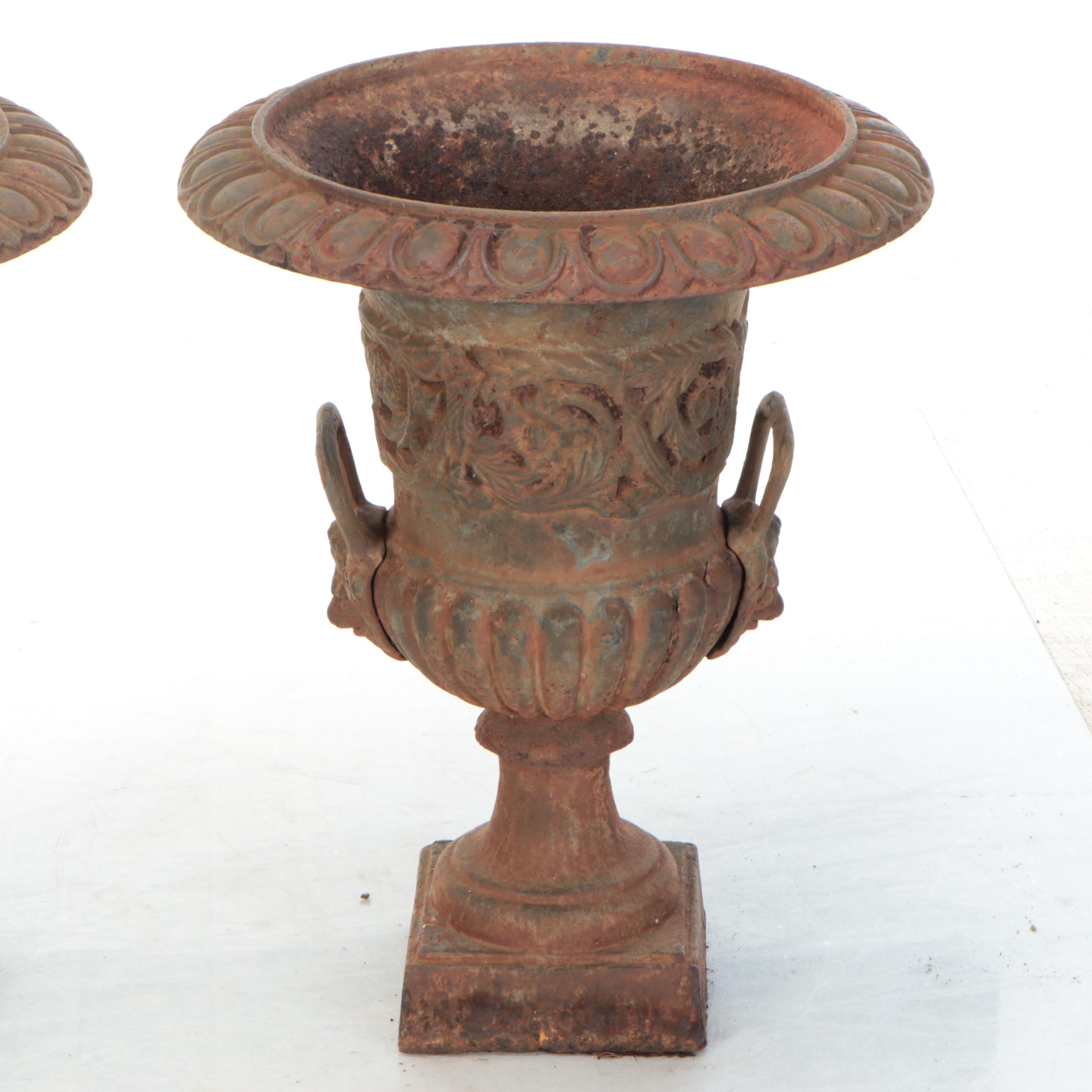 Pair of Metal Medici Urn Planter