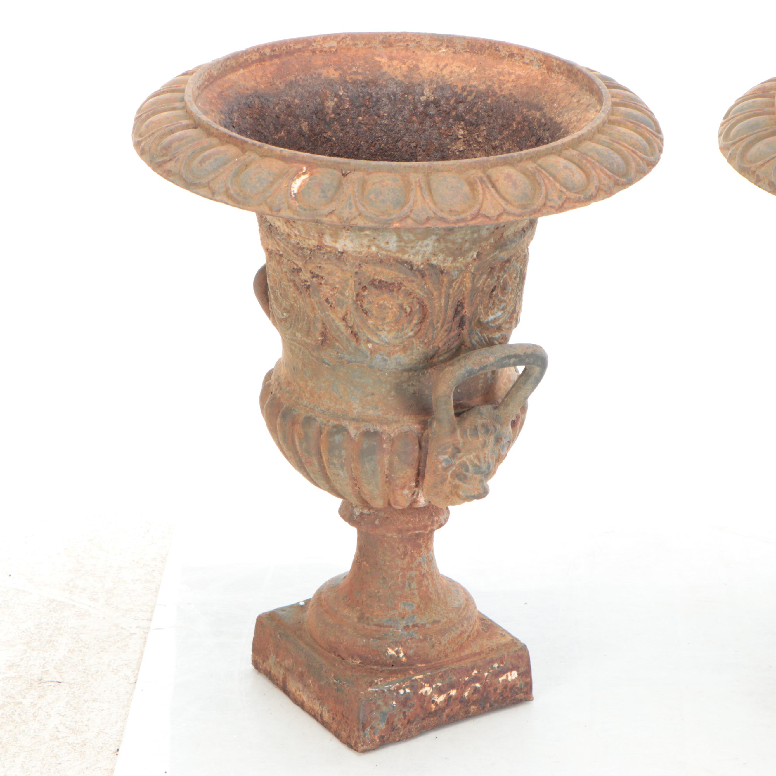 Pair of Metal Medici Urn Planter