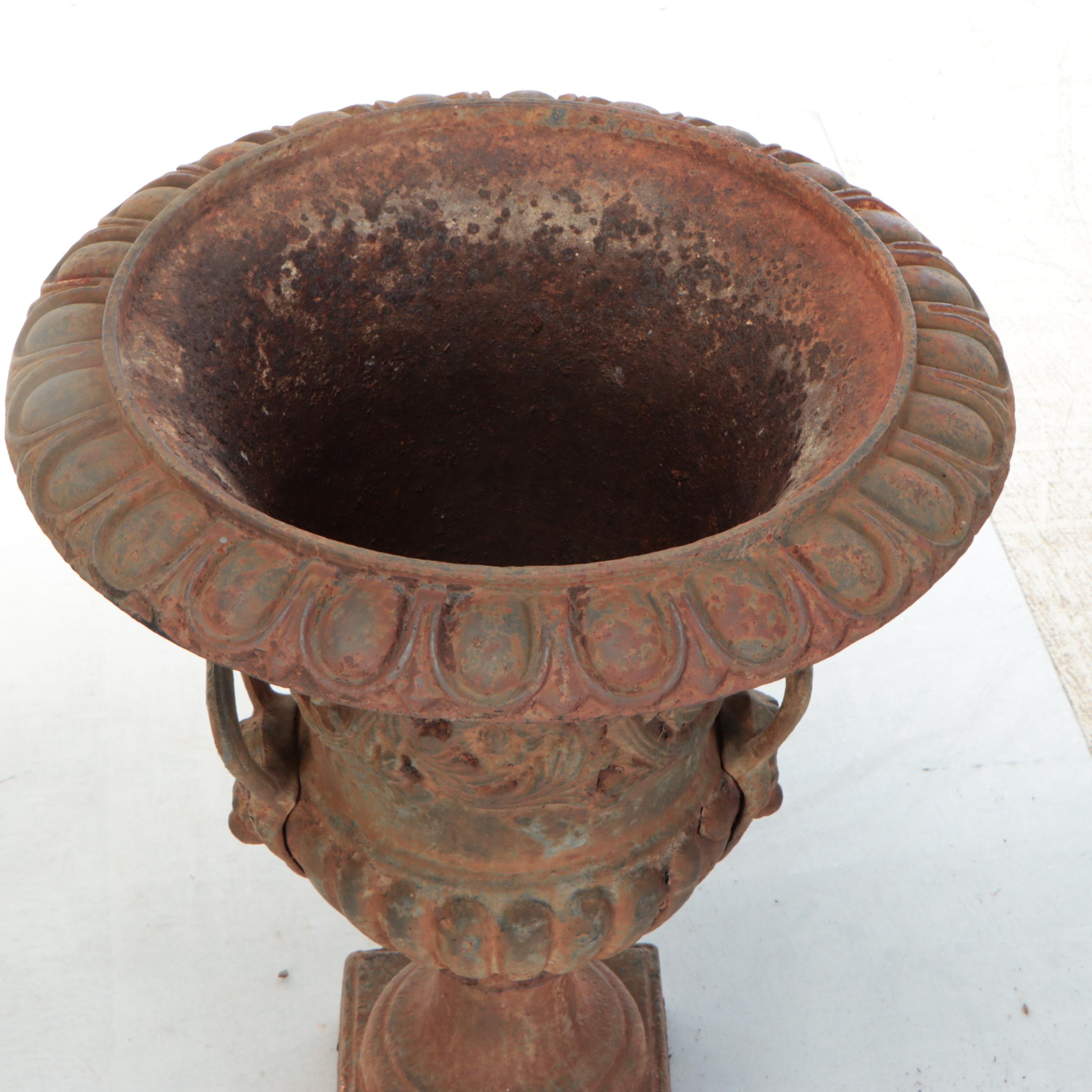 Pair of Metal Medici Urn Planter