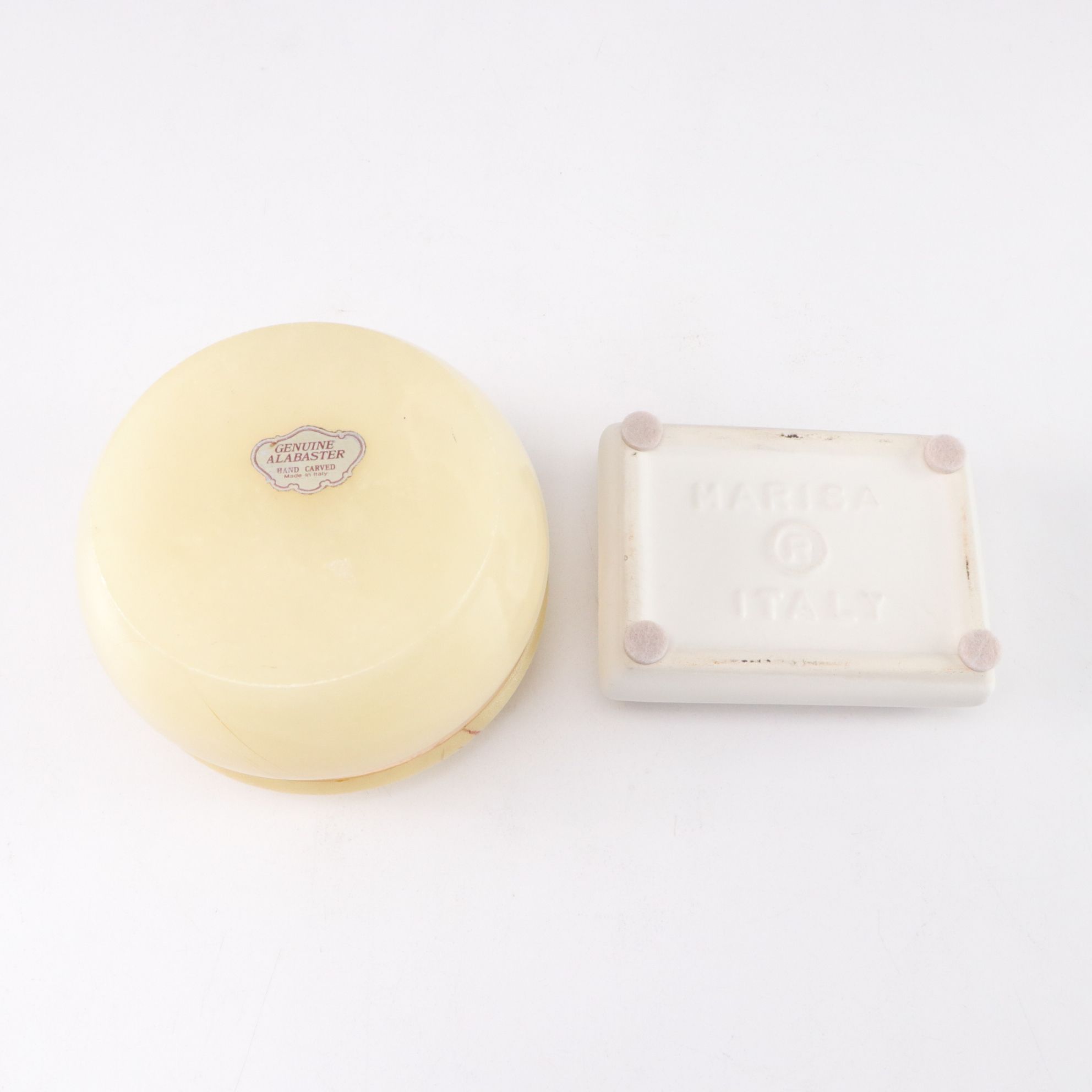 Italian Alabaster Powder Box, with Cigarette Box and Hand-Decorated Vanity Boxes