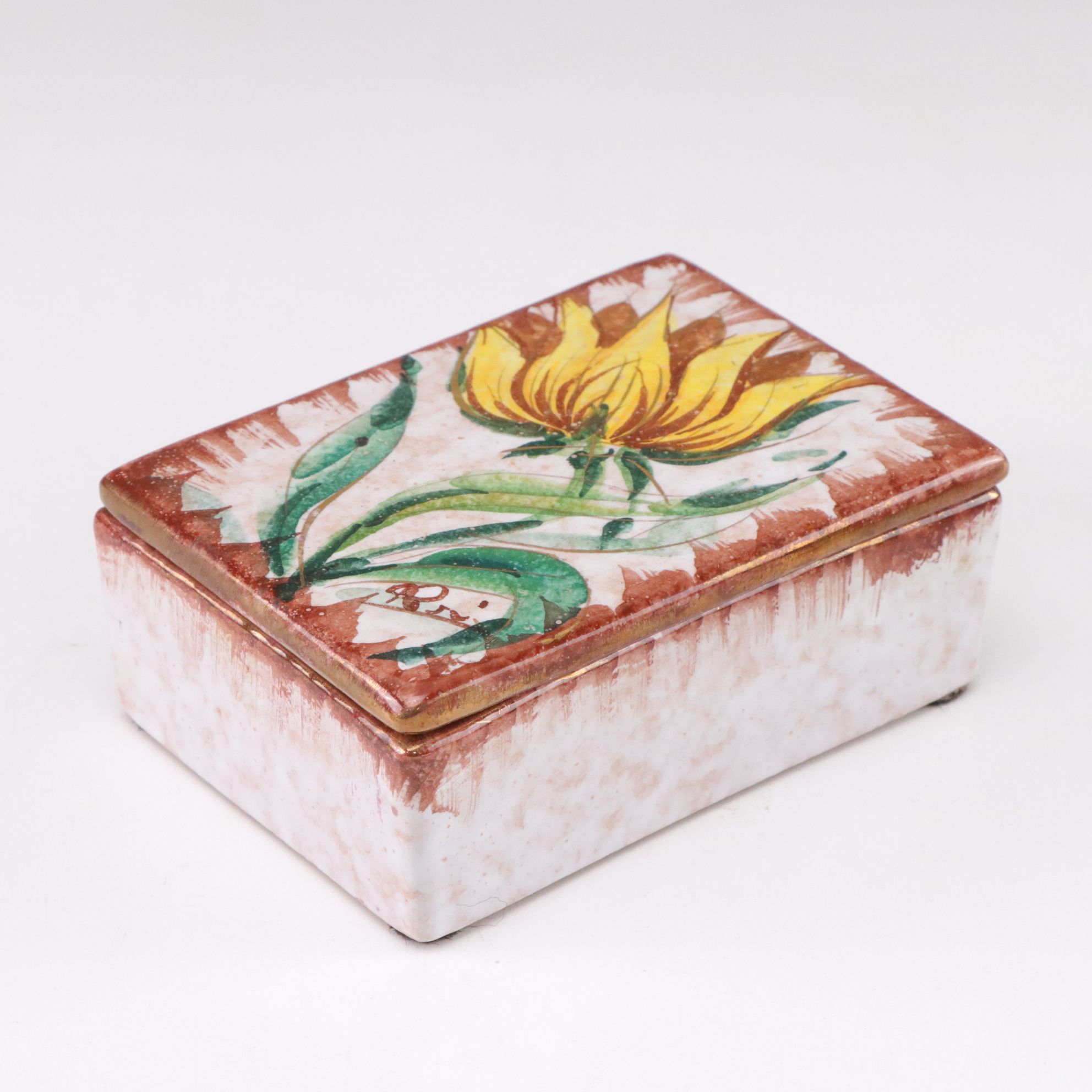 Italian Alabaster Powder Box, with Cigarette Box and Hand-Decorated Vanity Boxes
