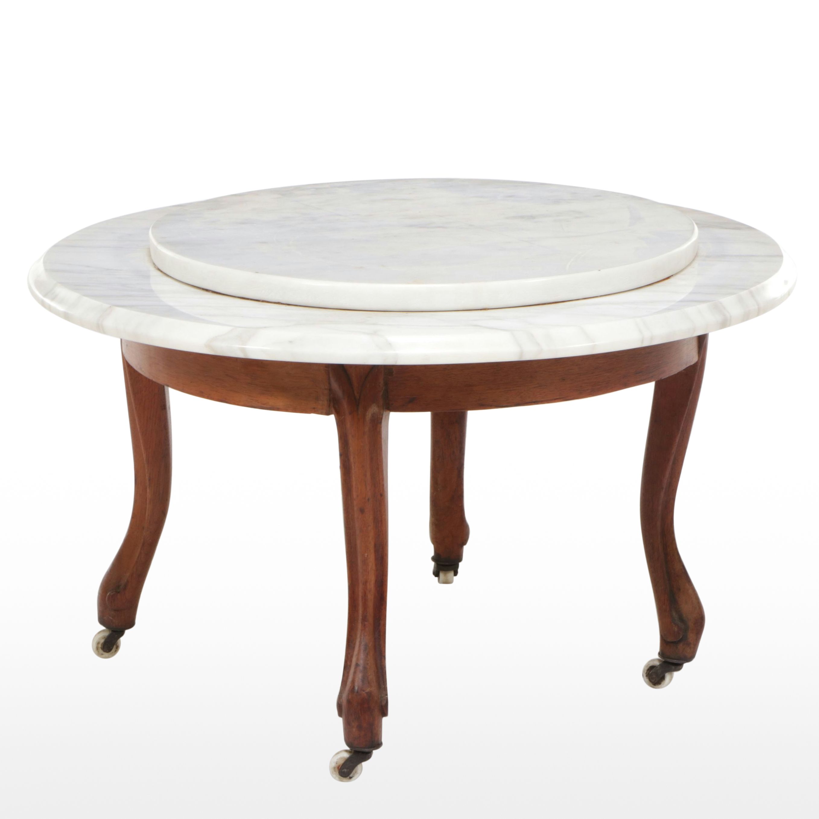 Victorian Accent Table with Marble Top and Porcelain Casters