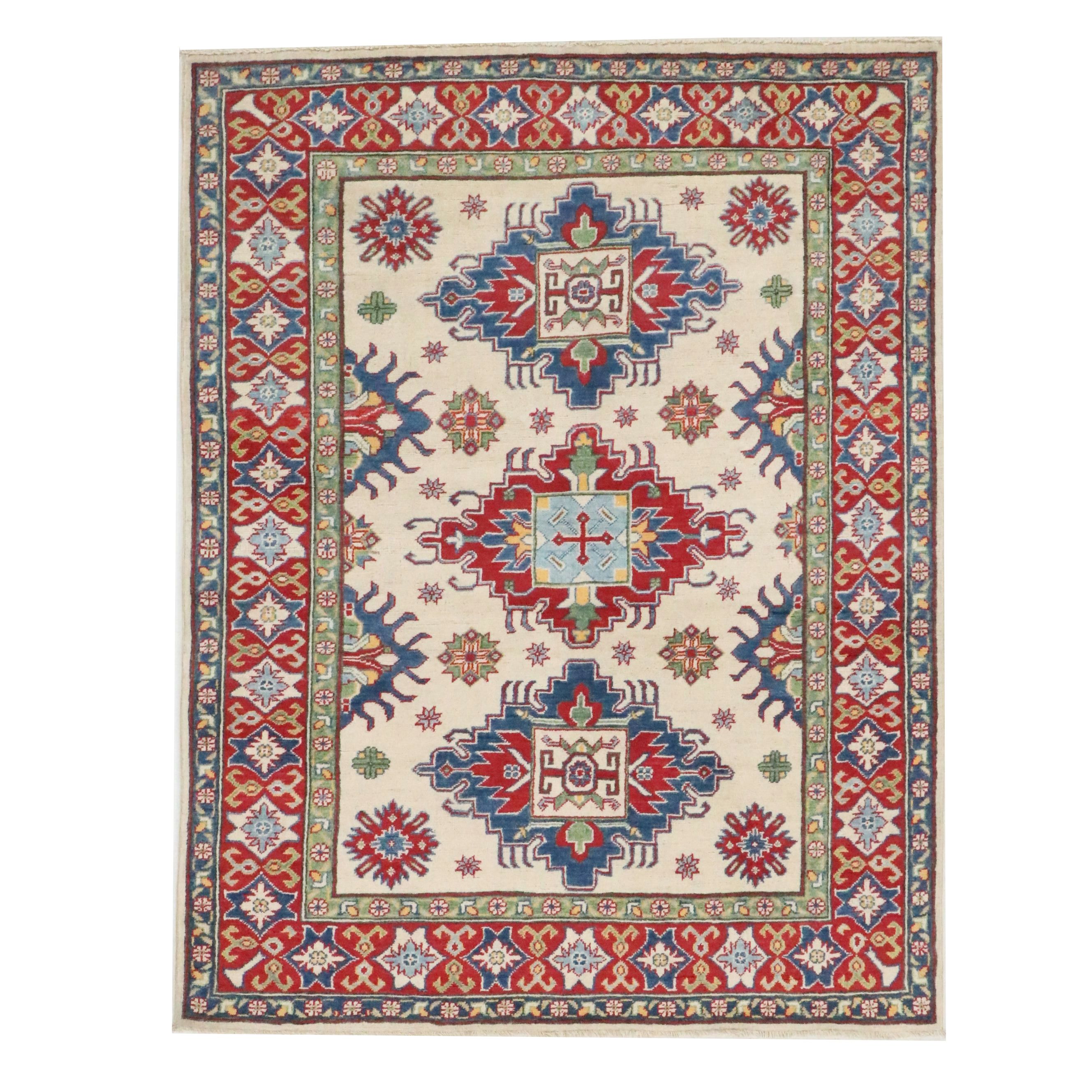 5'1 x 6'7 Hand-Knotted Pakistani Kazak Area Rug