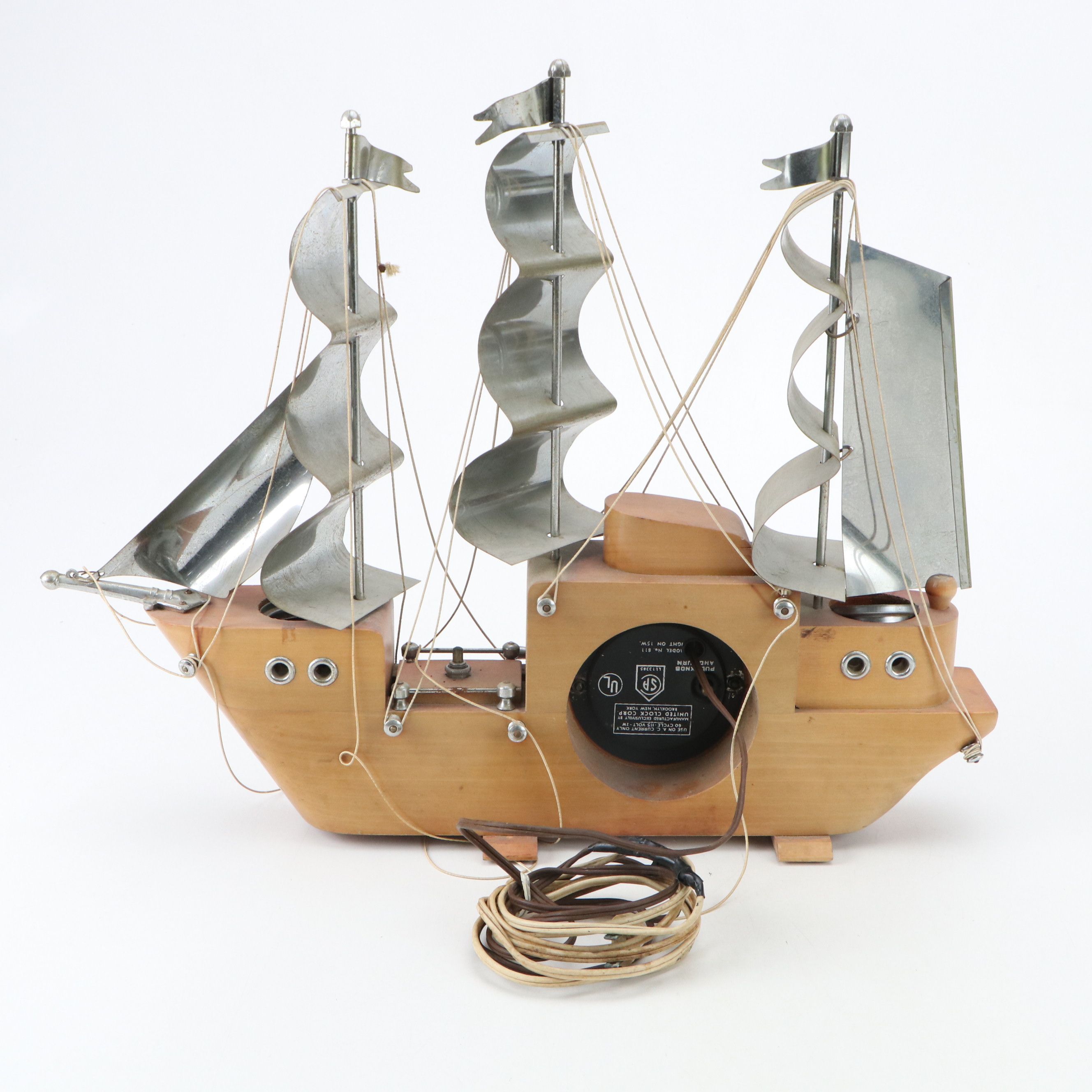 United Light-Up Electric Ship Mantel Clock