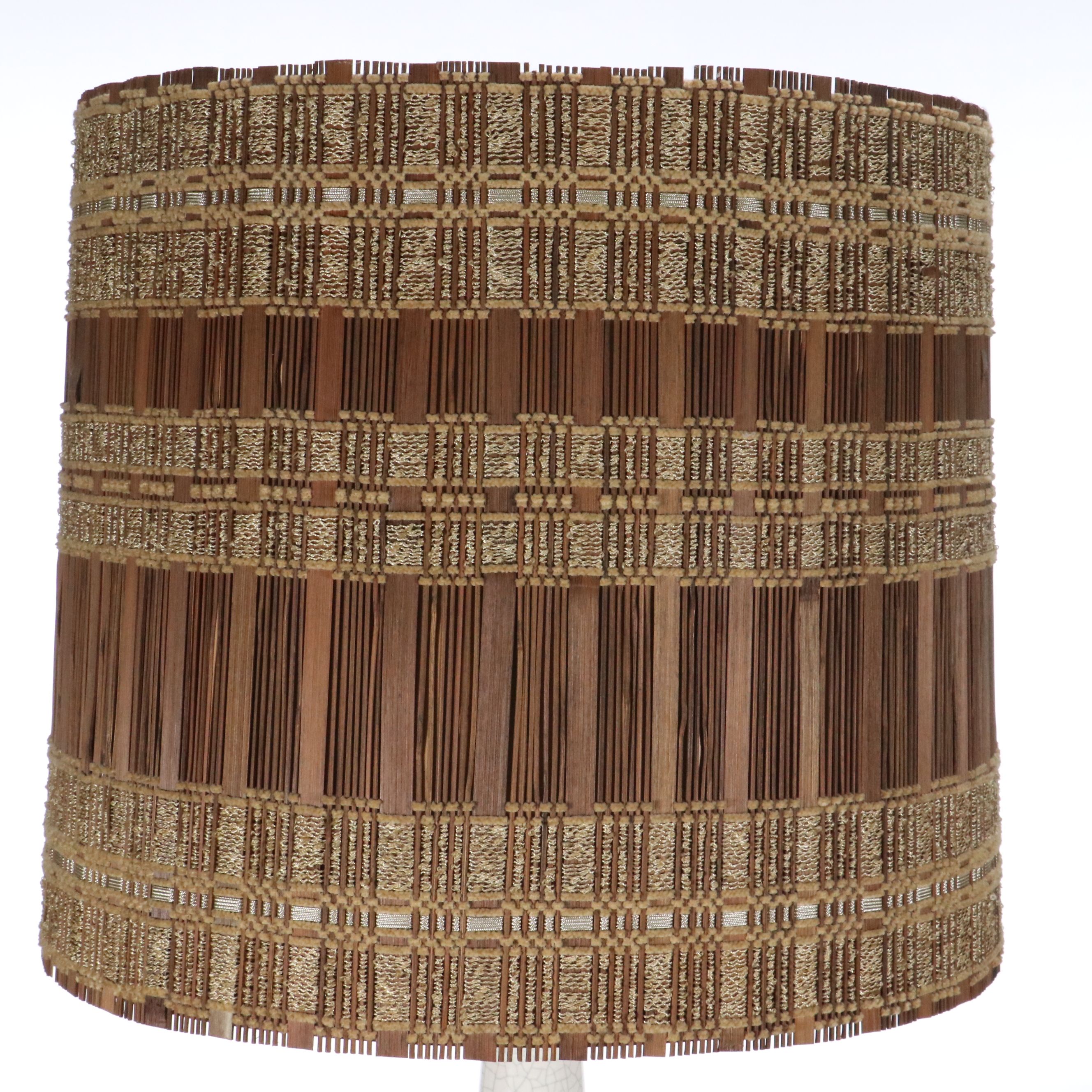 Crackle Glaze Ceramic Bottle Lamp with Retro Braided Bamboo Drum Shade