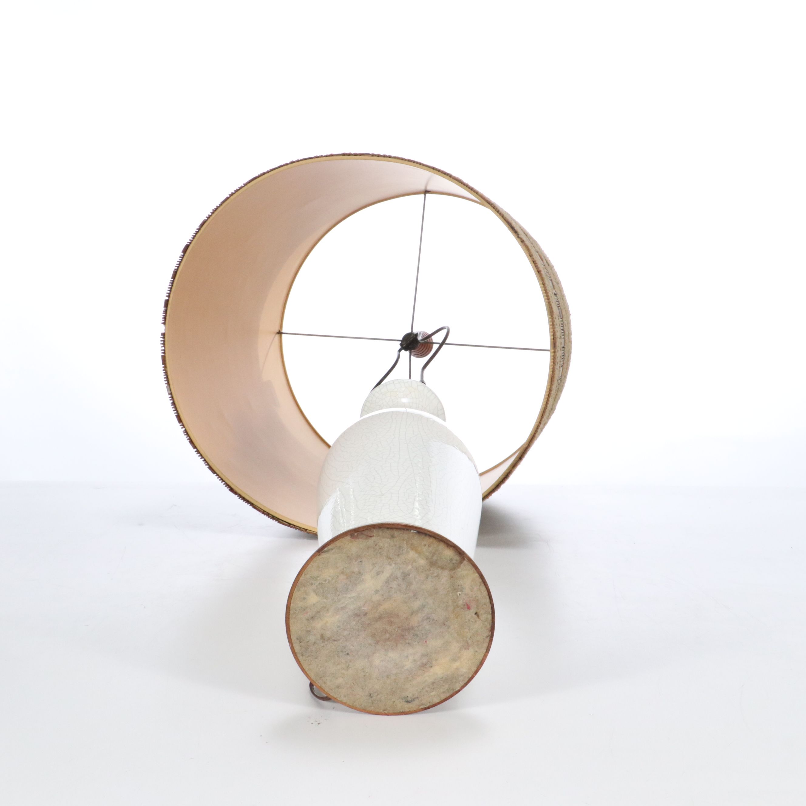 Crackle Glaze Ceramic Bottle Lamp with Retro Braided Bamboo Drum Shade