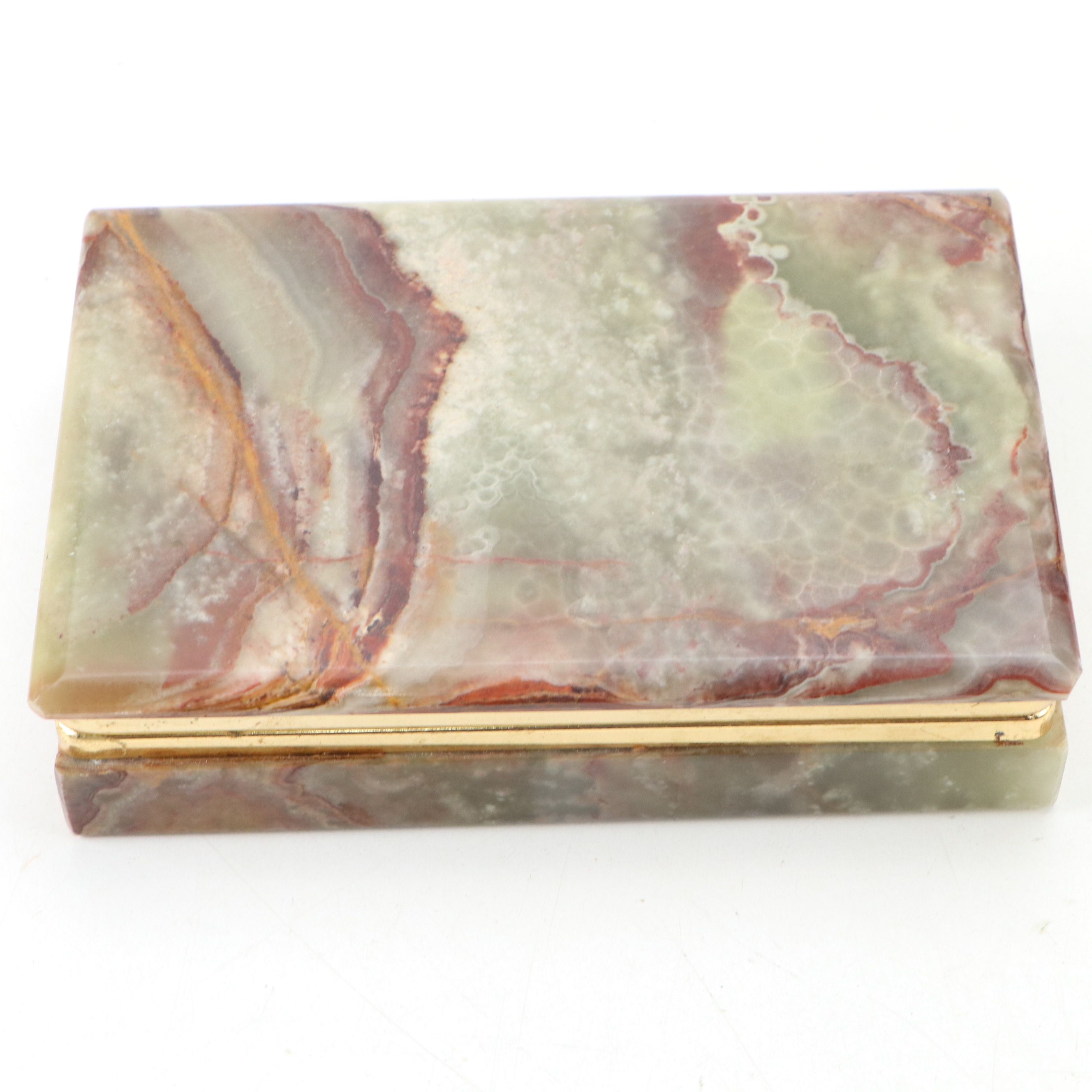 Mexican Abalone and Silver Plate Box with Banded Calcite Box
