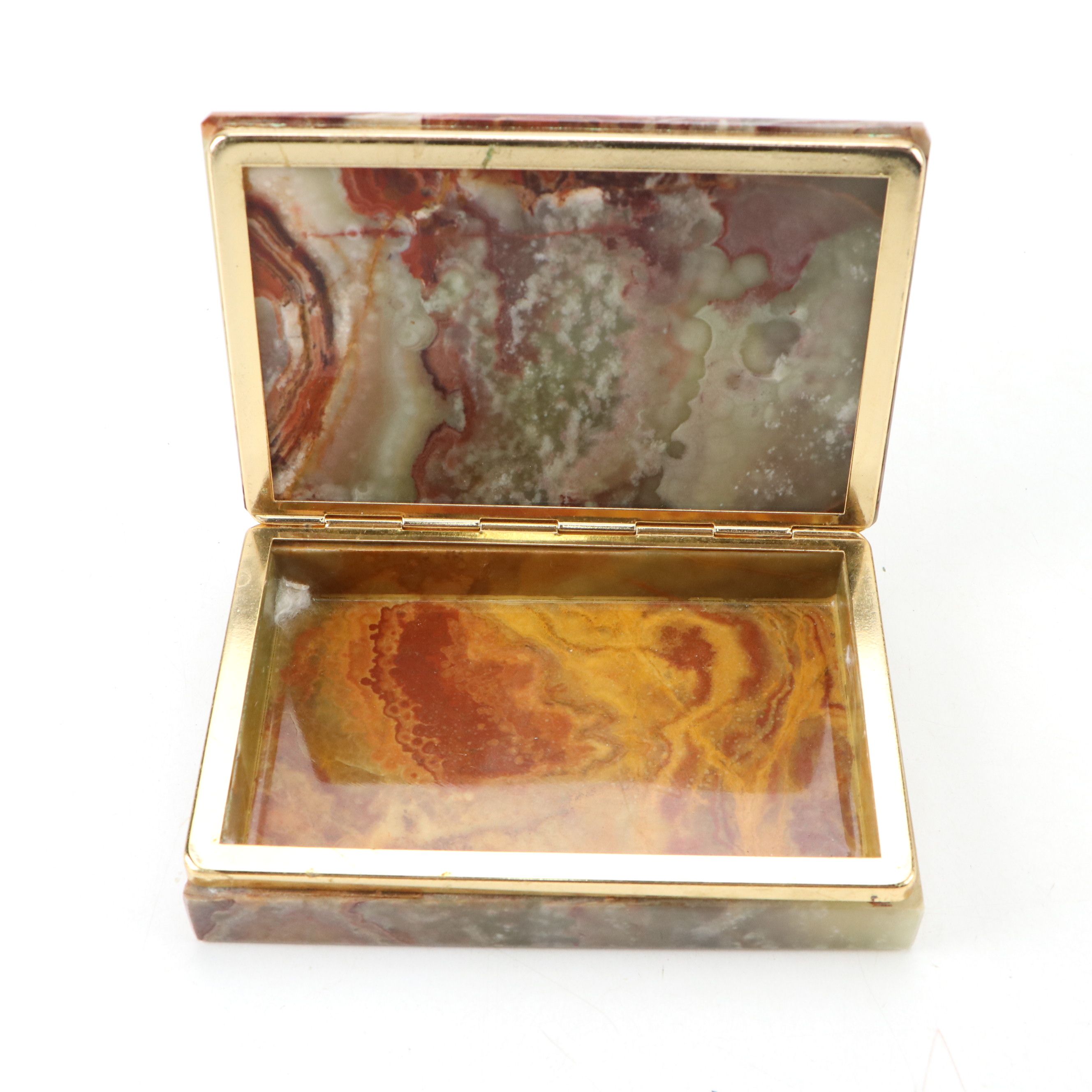 Mexican Abalone and Silver Plate Box with Banded Calcite Box
