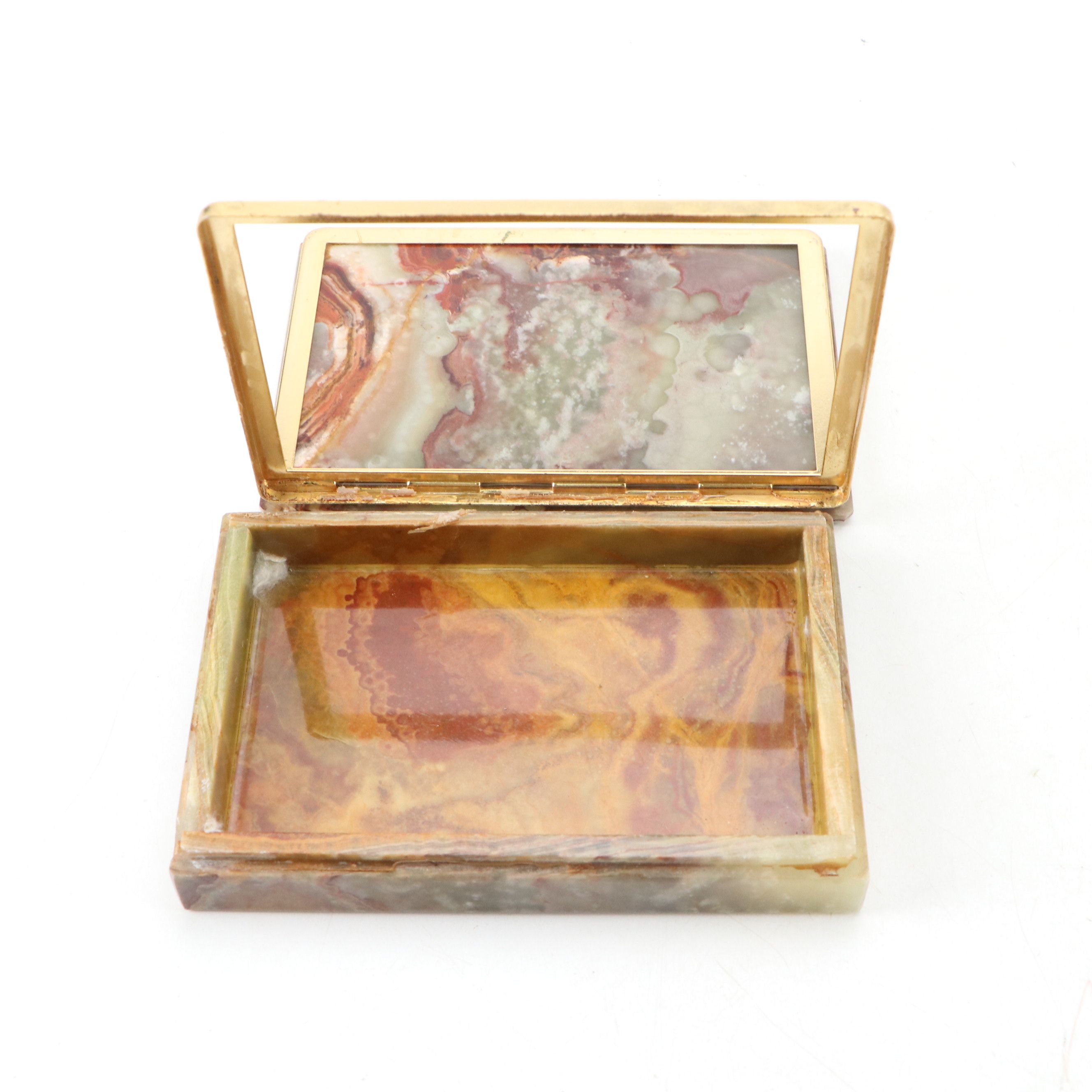 Mexican Abalone and Silver Plate Box with Banded Calcite Box