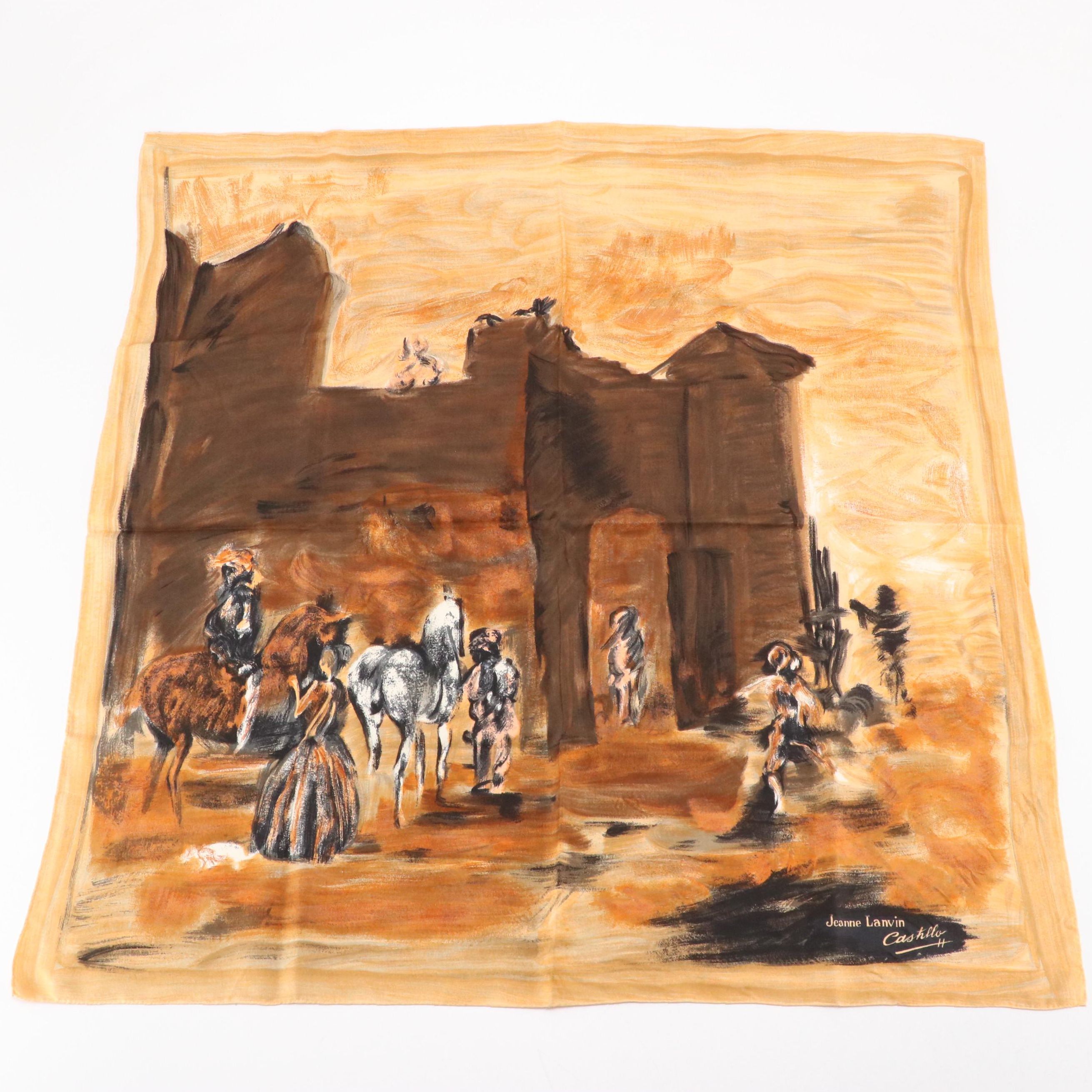 Jeanne Lanvin/Antonio Castillo Stable Motif Silk Scarf, Mid-20th Century