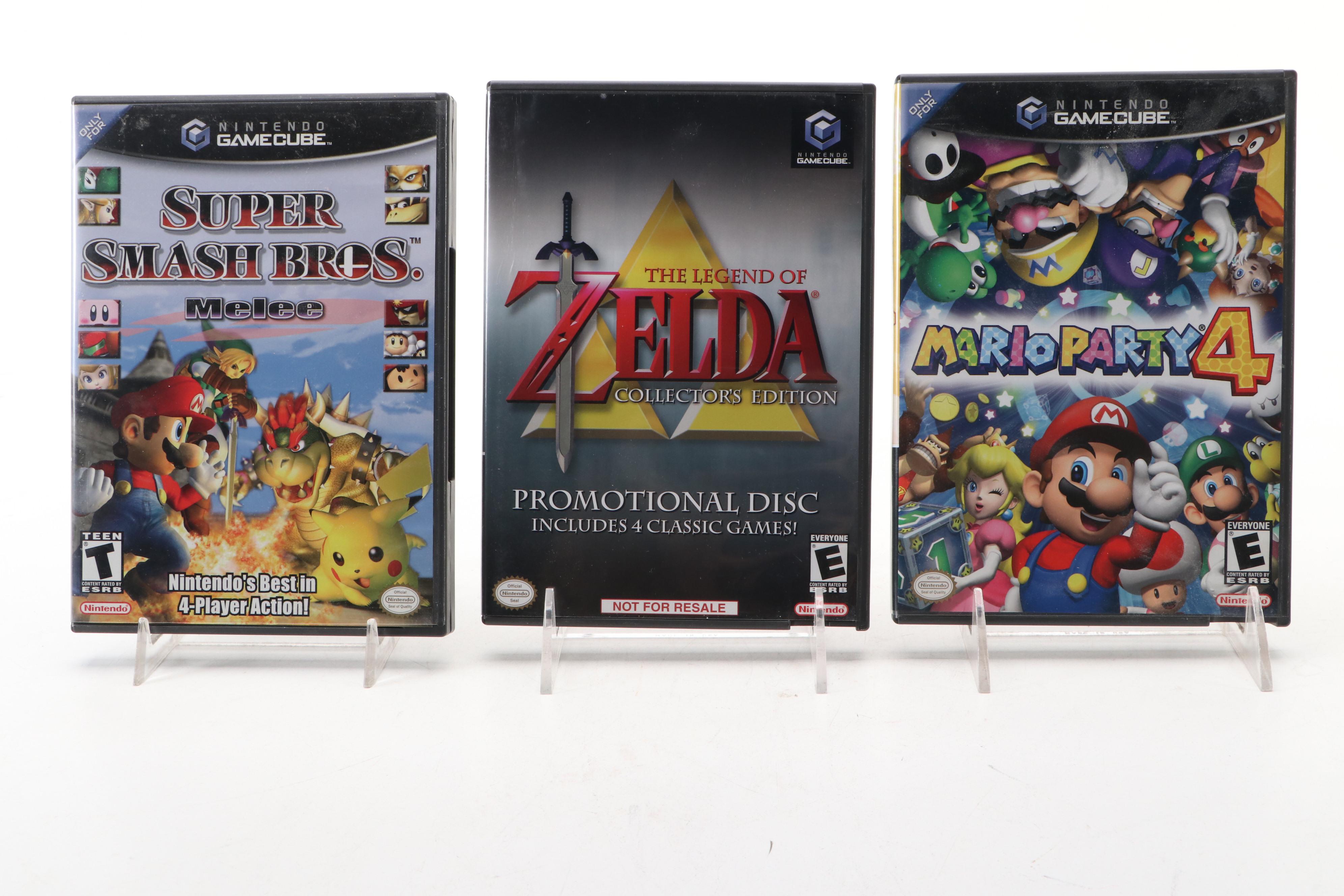 Mario Party 4, Legend of Zelda, and Super Smash Bros GameCube Video Games
