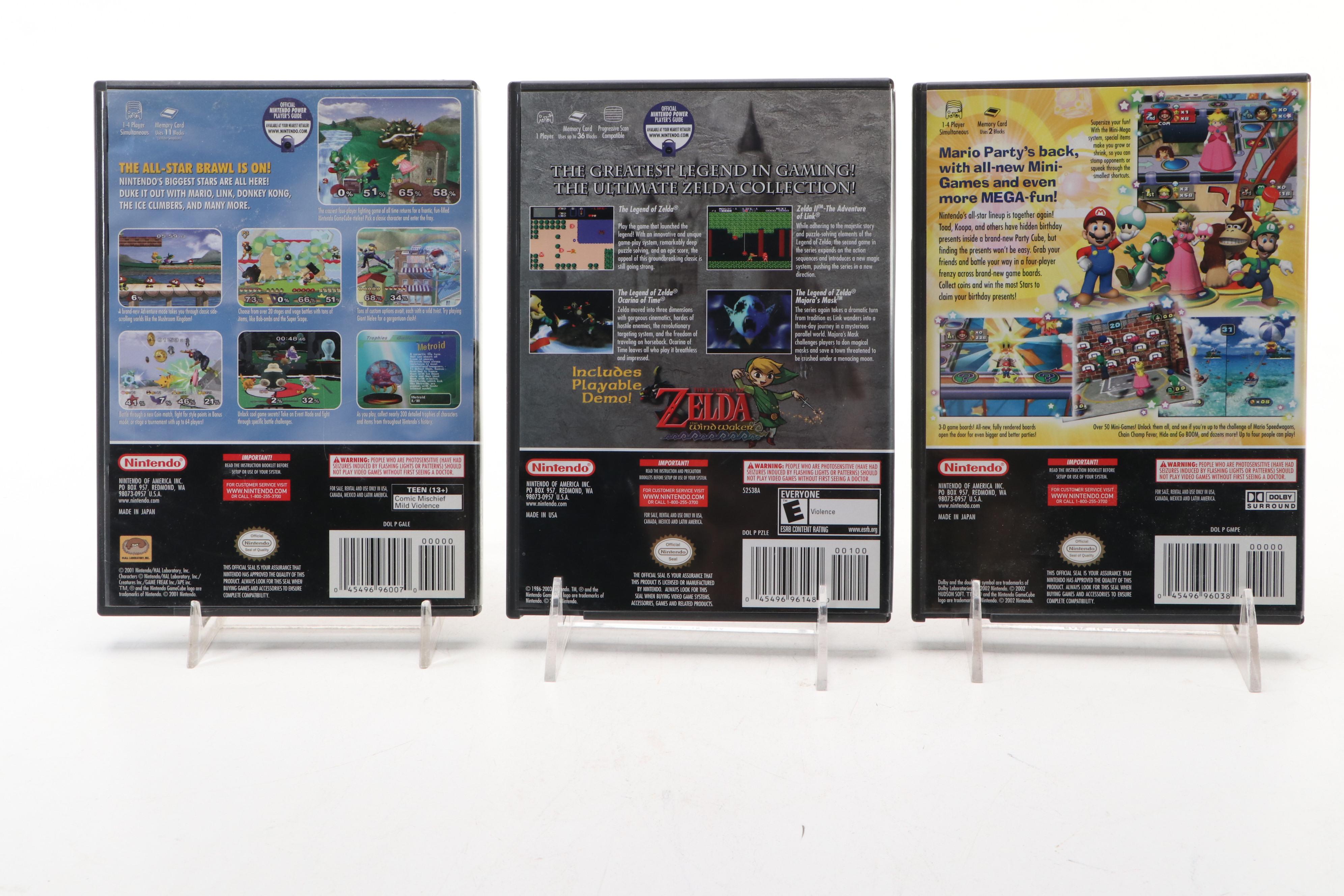 Mario Party 4, Legend of Zelda, and Super Smash Bros GameCube Video Games