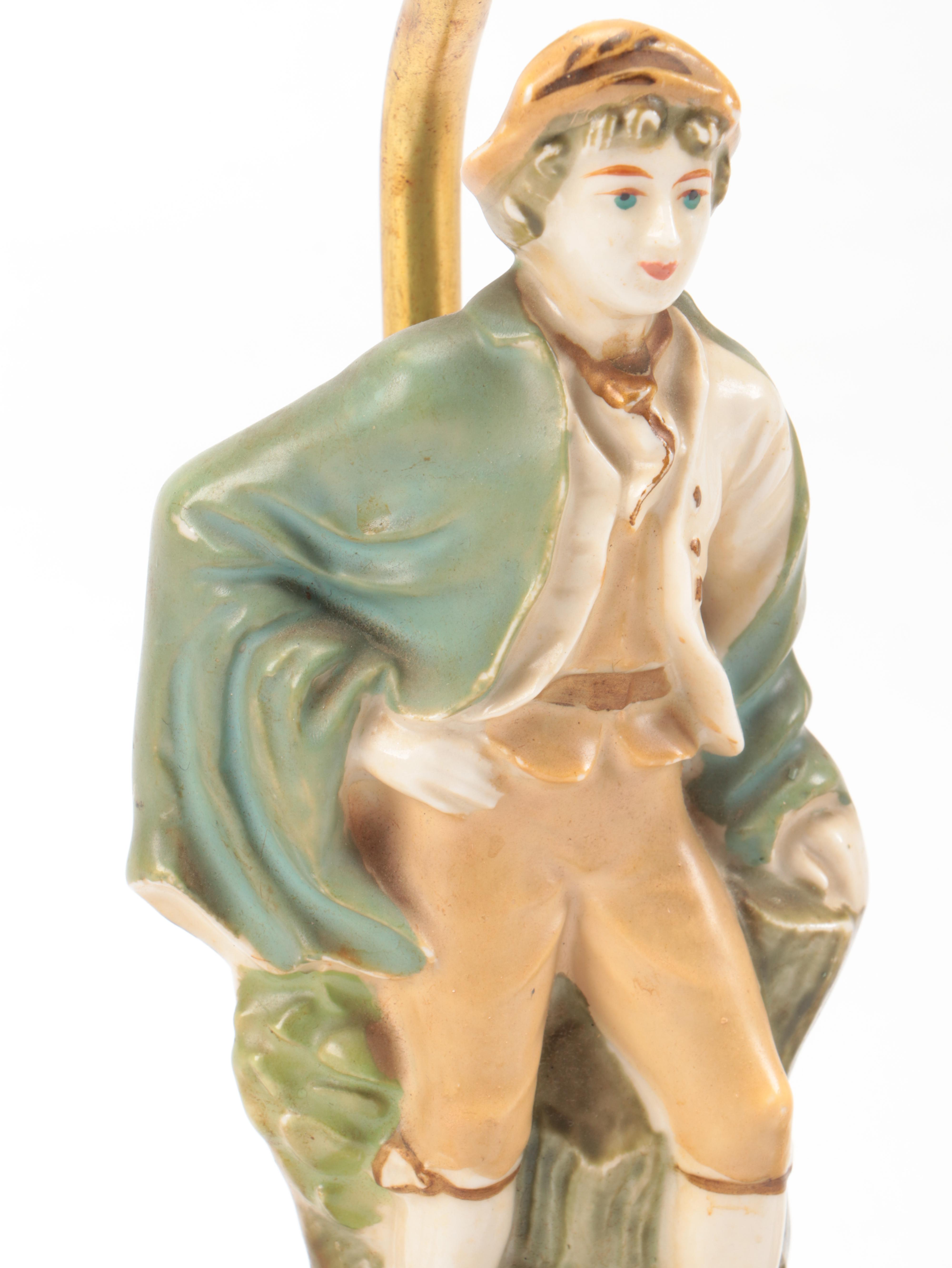 Early American Dress Lad & Lass Figurine Table Lamps with Box Pleated Shades