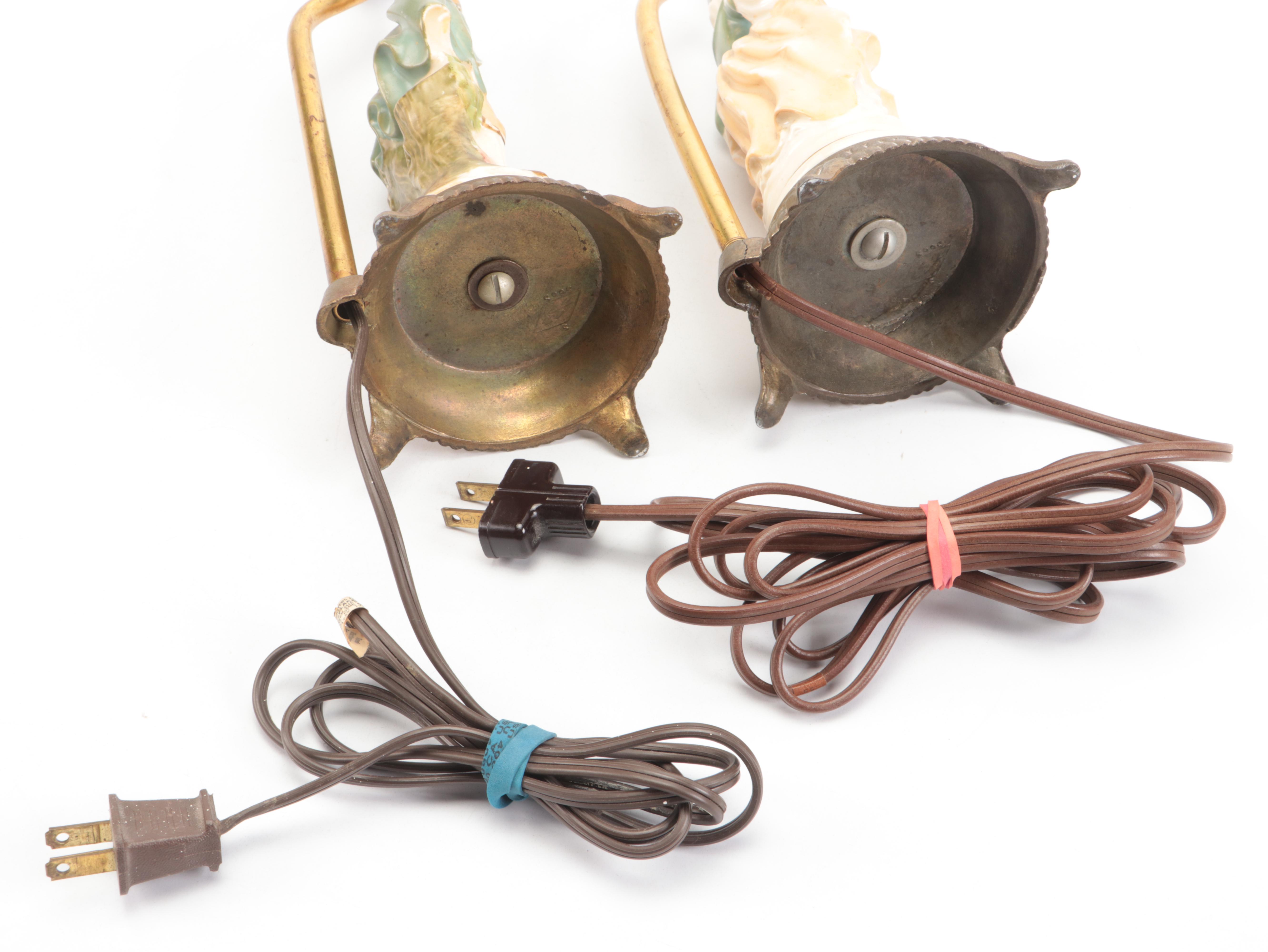 Early American Dress Lad & Lass Figurine Table Lamps with Box Pleated Shades