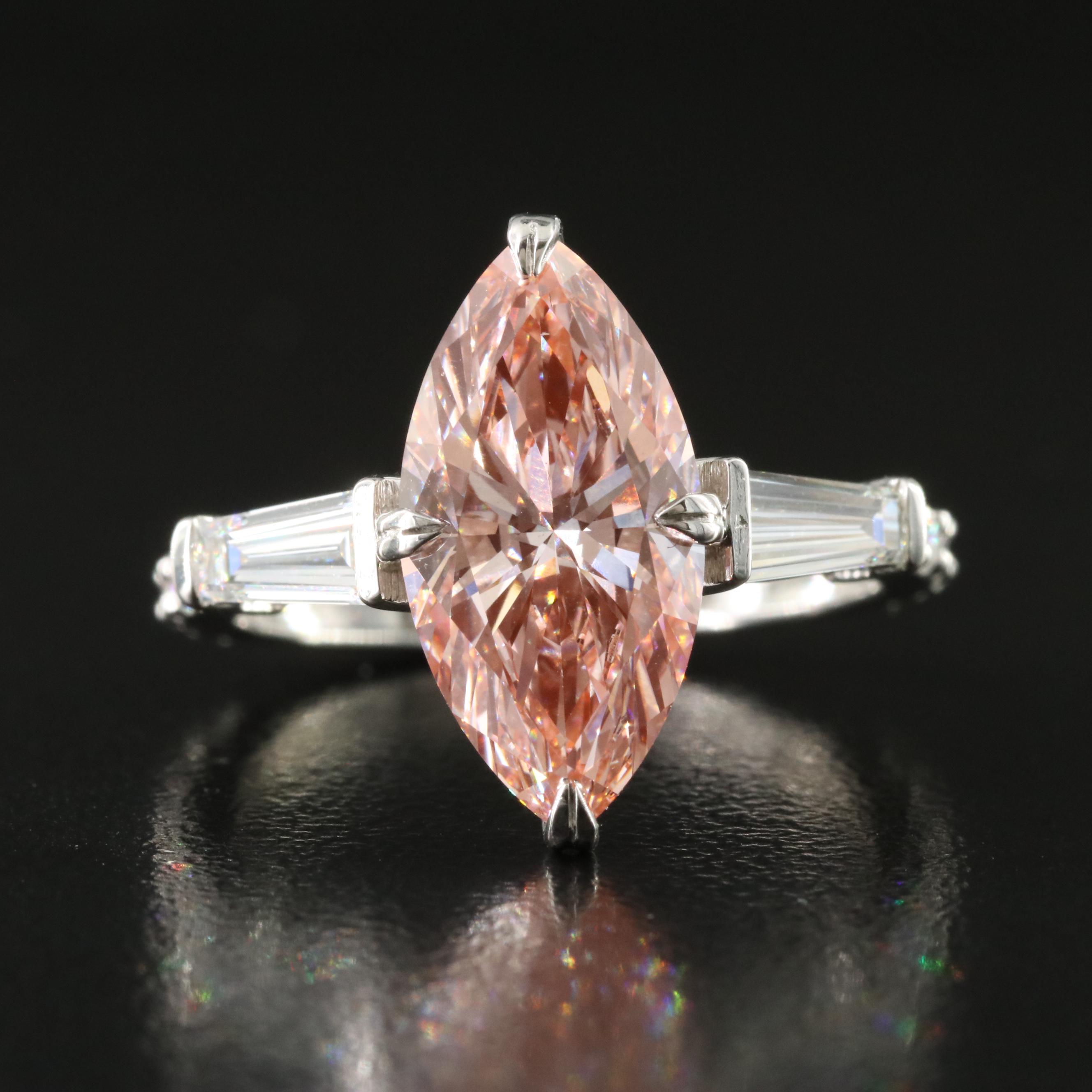 Platinum 3.91 CTW Lab Grown Diamond Ring with Fancy Pink Center and IGI Report