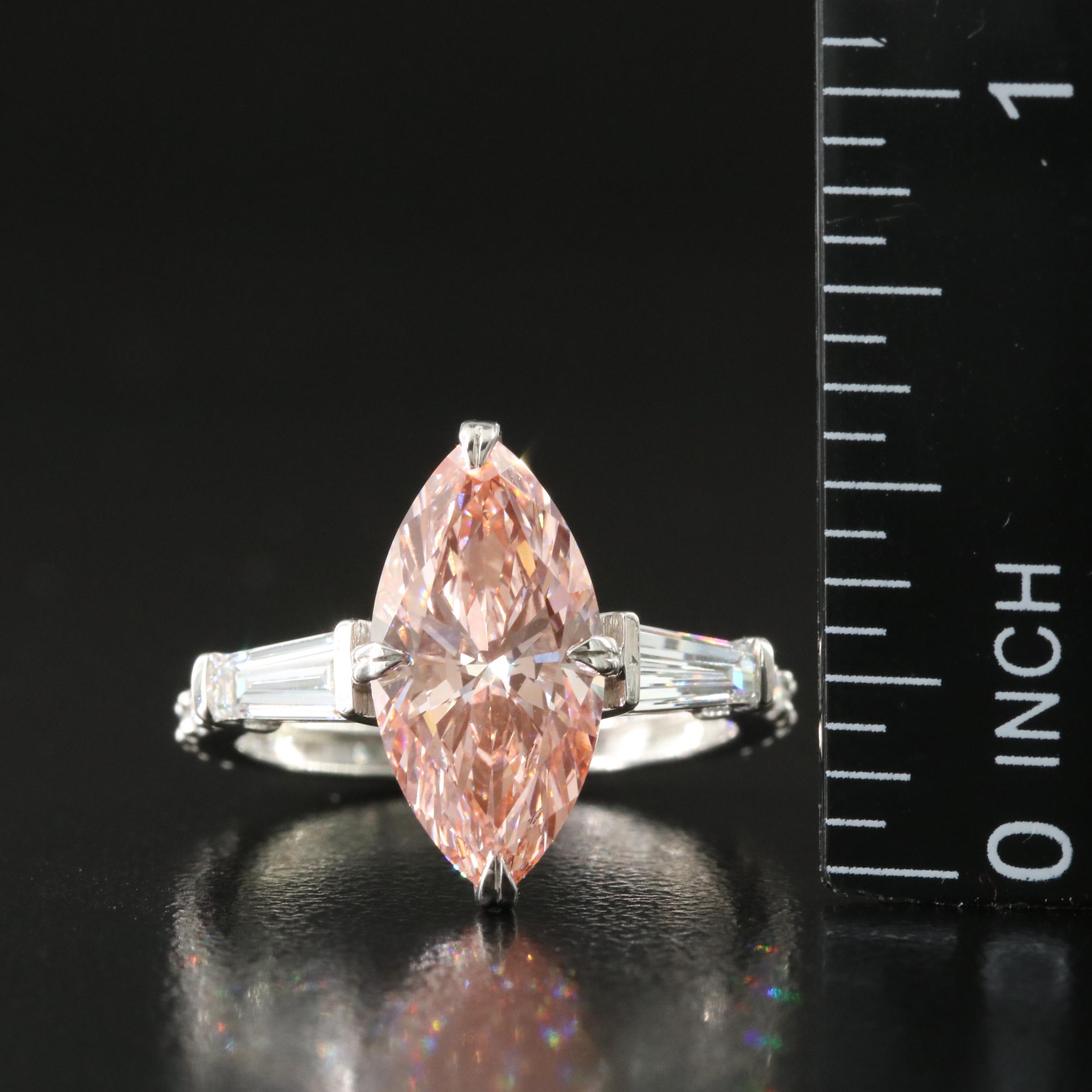 Platinum 3.91 CTW Lab Grown Diamond Ring with Fancy Pink Center and IGI Report