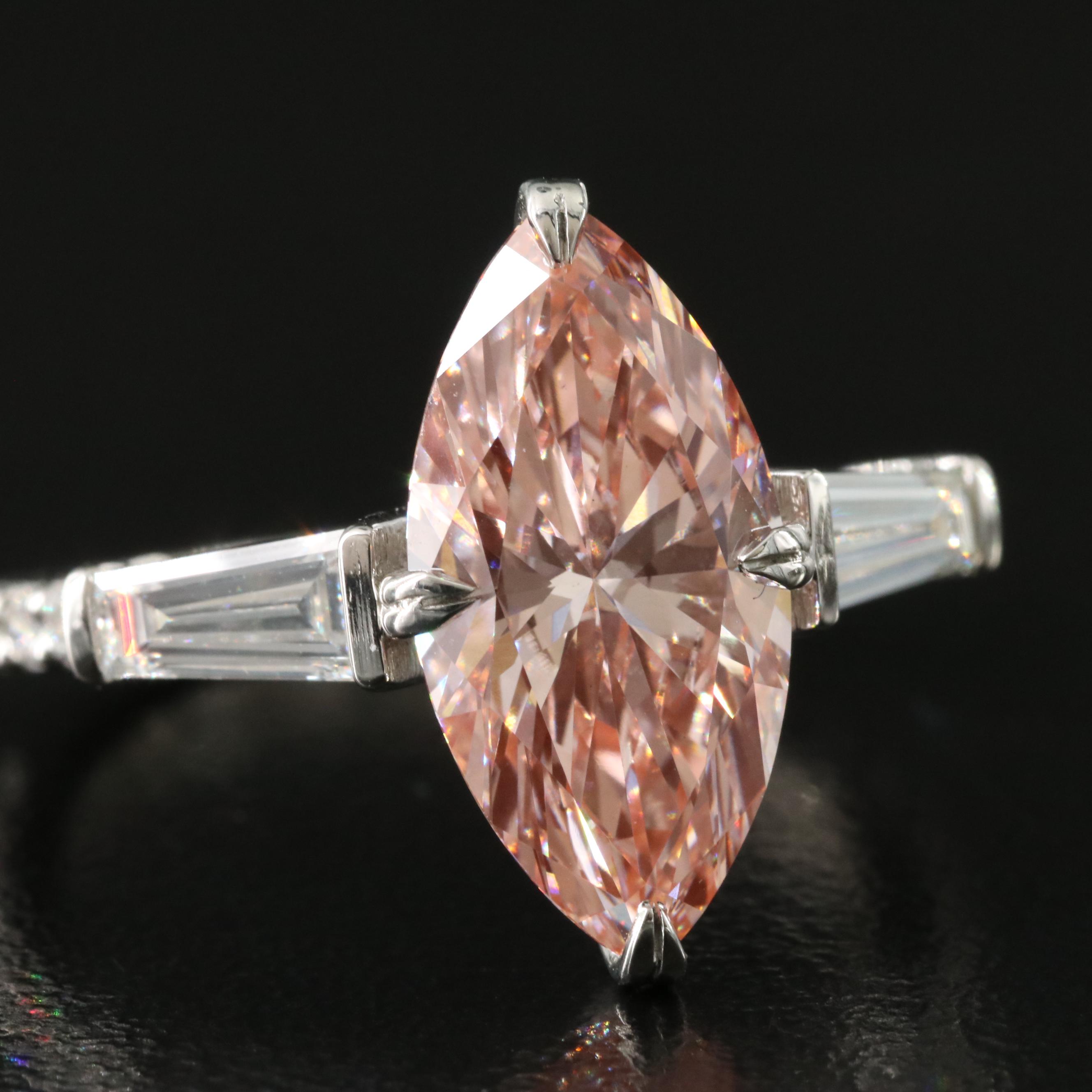 Platinum 3.91 CTW Lab Grown Diamond Ring with Fancy Pink Center and IGI Report