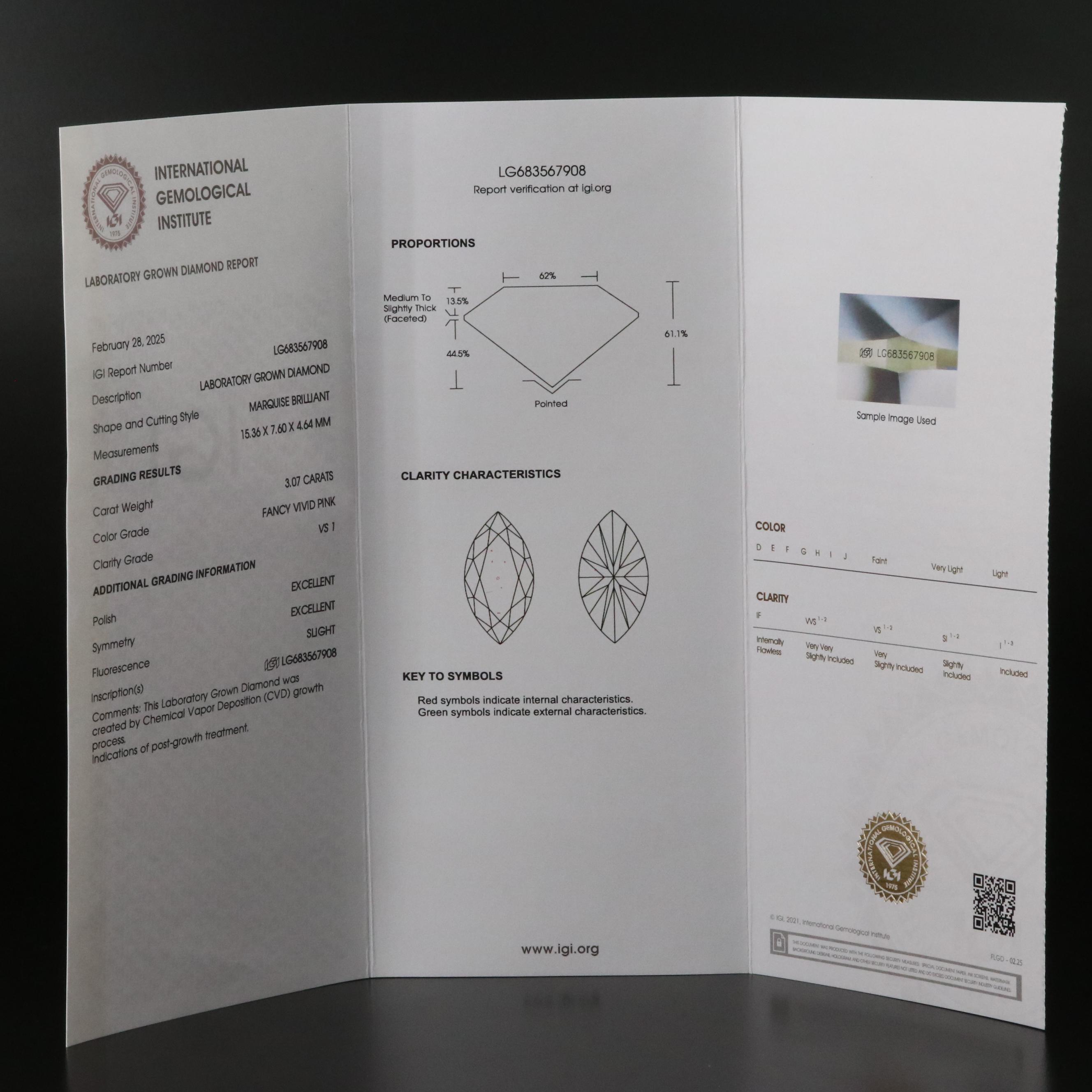 Platinum 3.91 CTW Lab Grown Diamond Ring with Fancy Pink Center and IGI Report