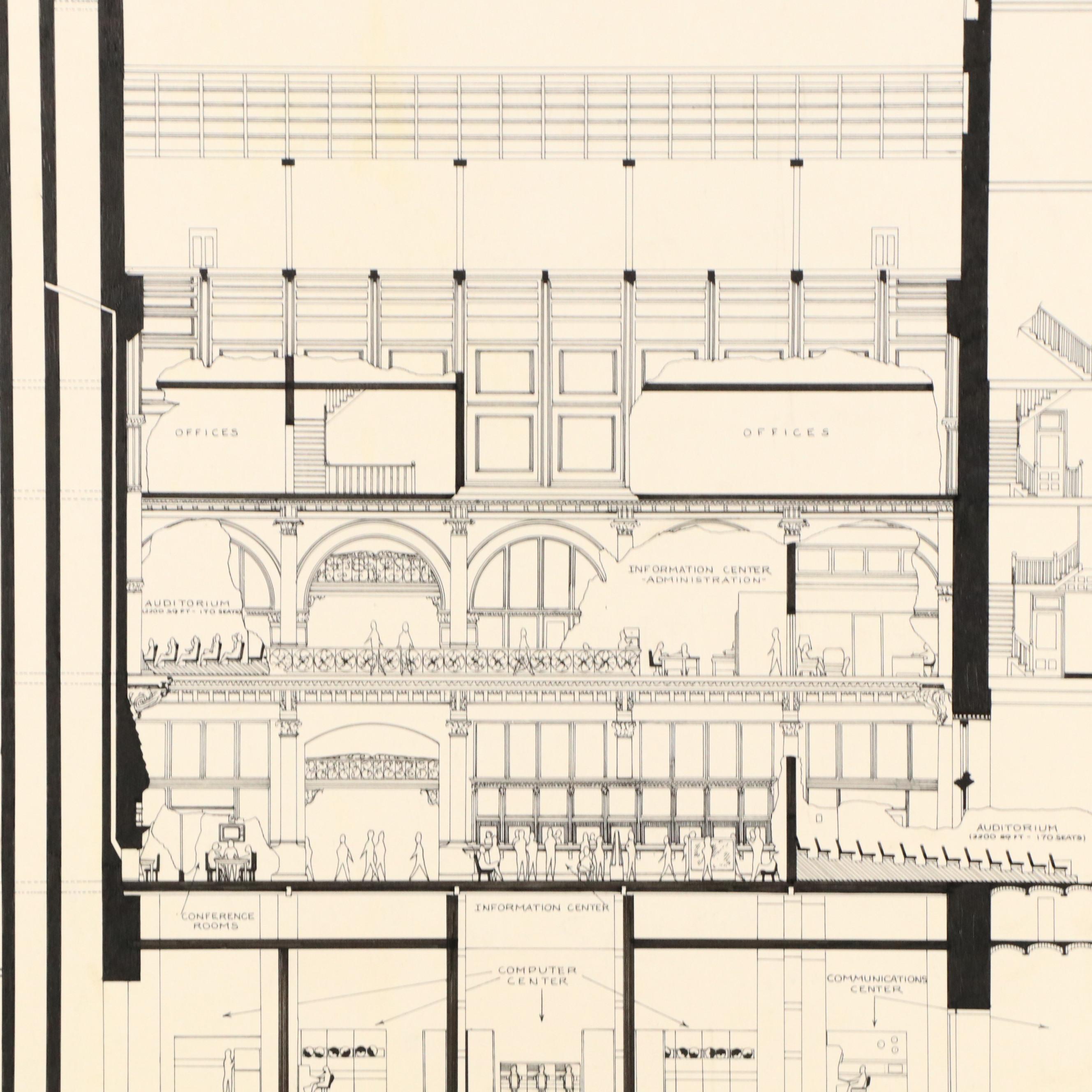 David Felts Schematic Renovation Ink Drawing for Union Station