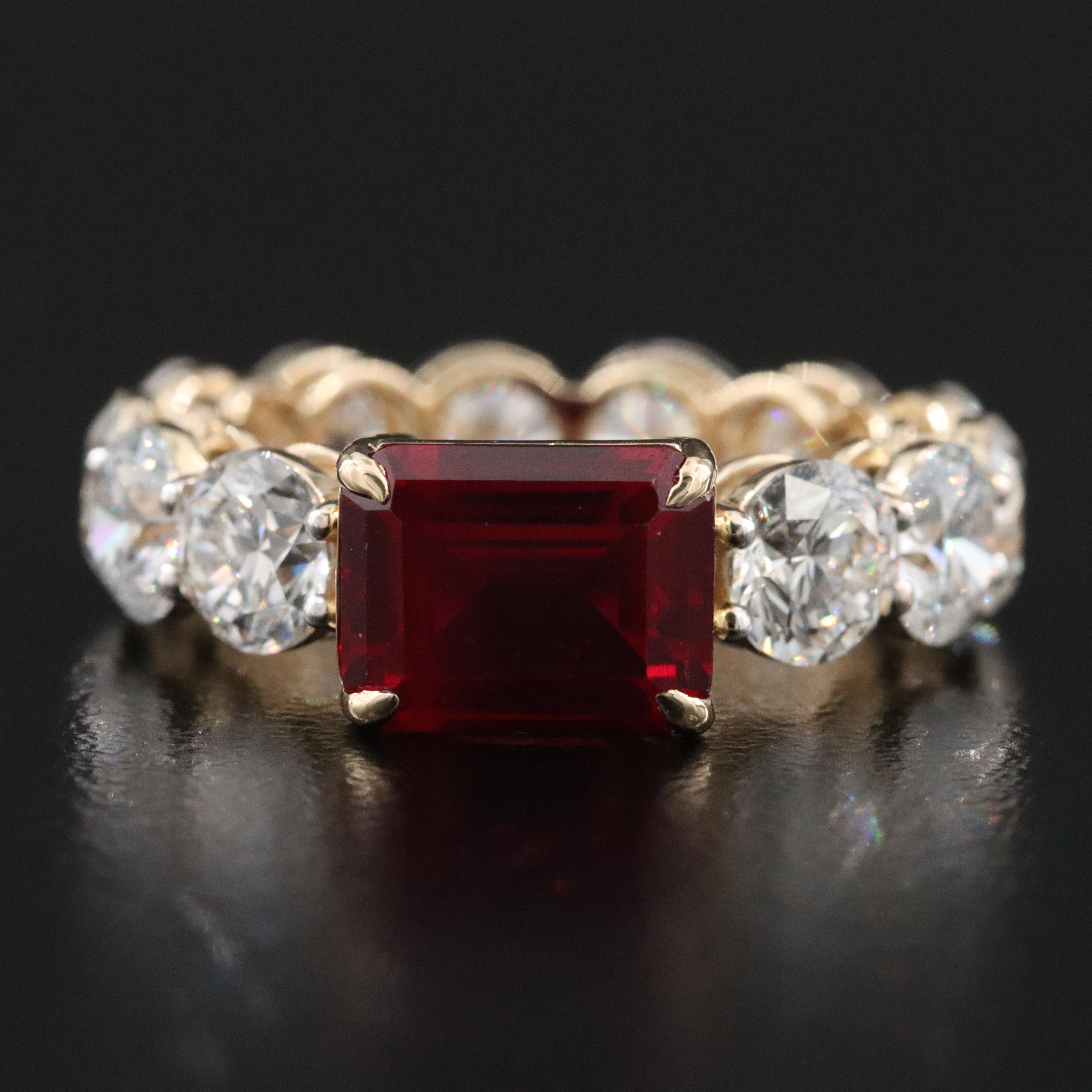 14K 2.97 CT Ruby and 6.00 CTW Lab Grown Diamond Eternity Ring