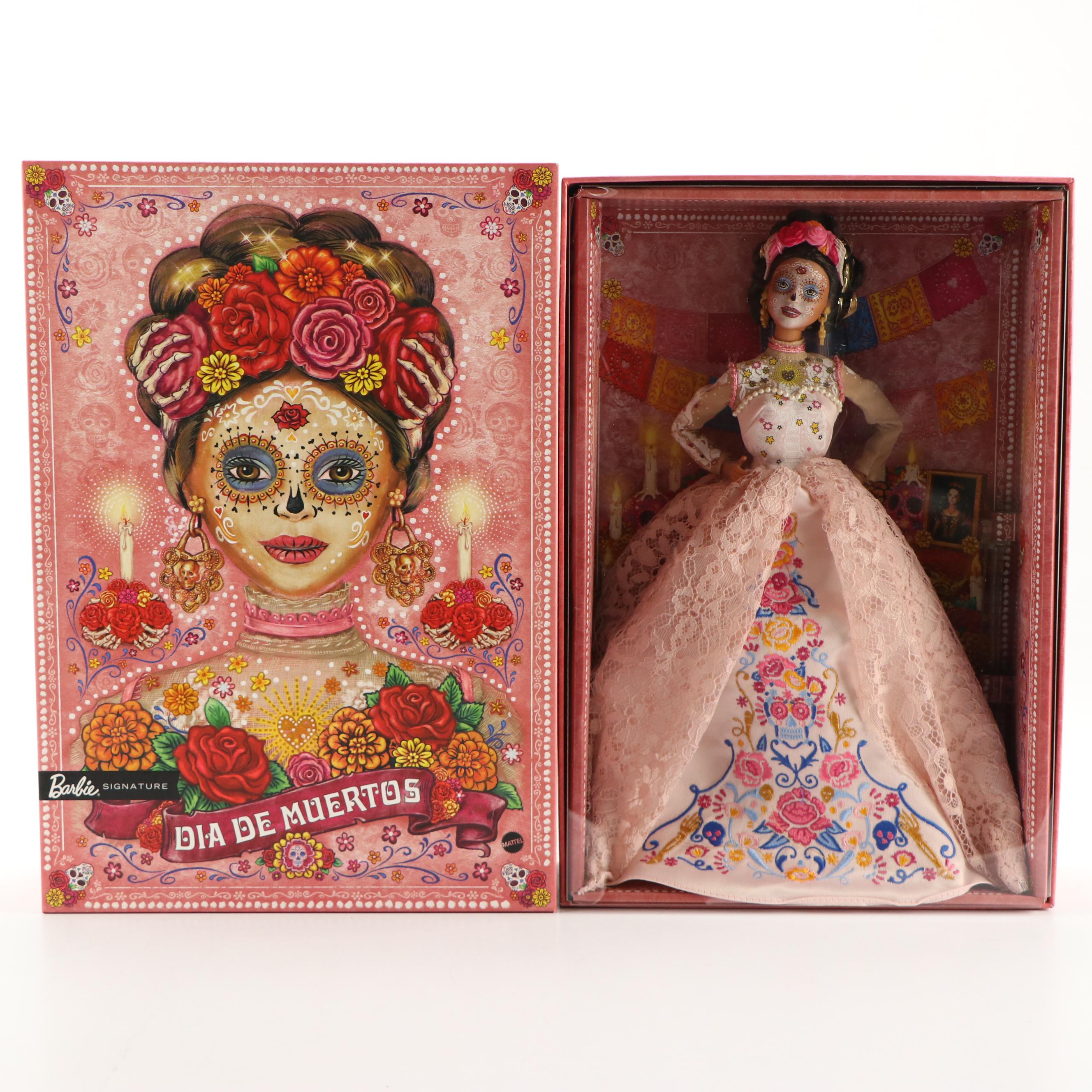 Mattel Barbie "Dia De Muertos" Dolls with Huichol La Calavera Catrina Figurine