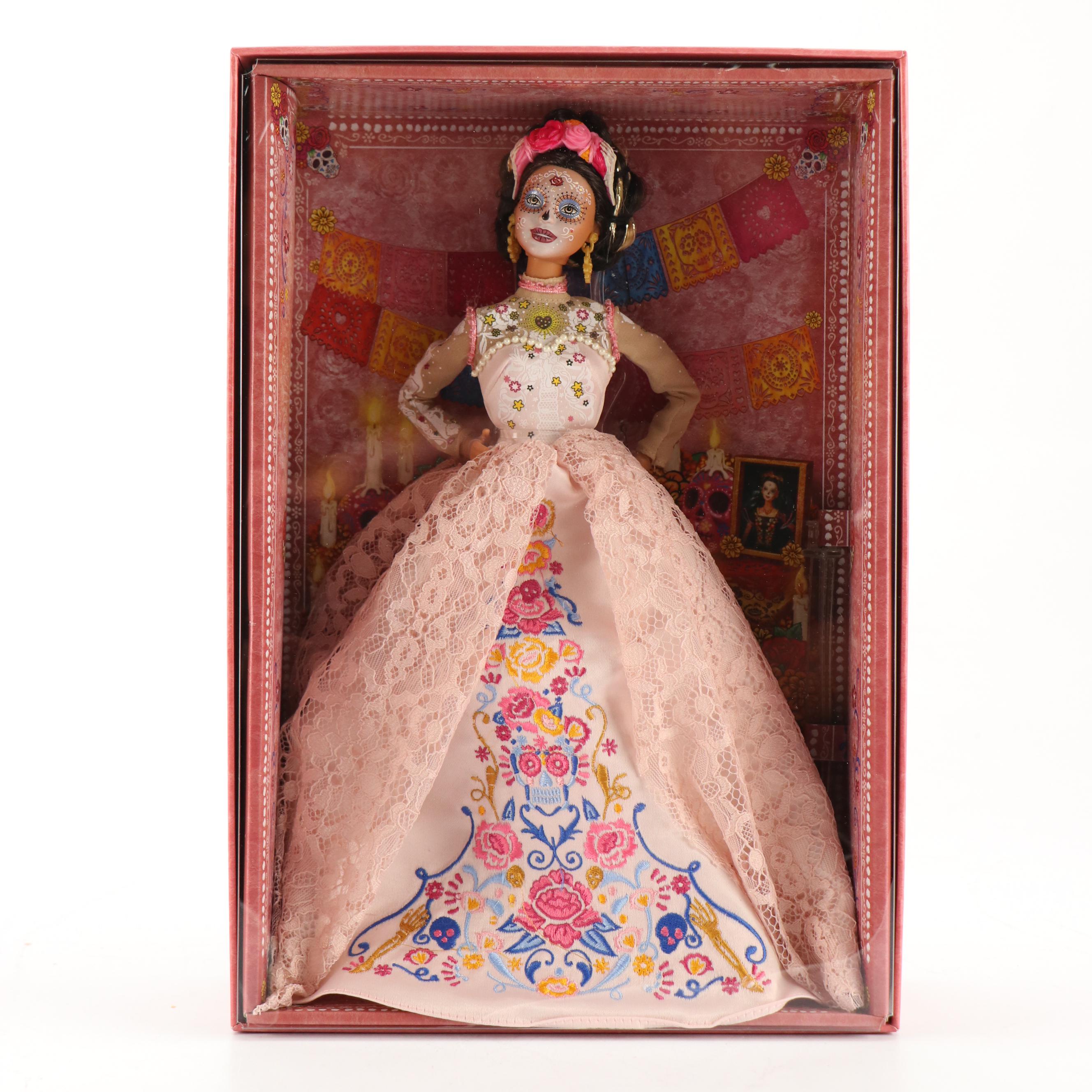 Mattel Barbie "Dia De Muertos" Dolls with Huichol La Calavera Catrina Figurine