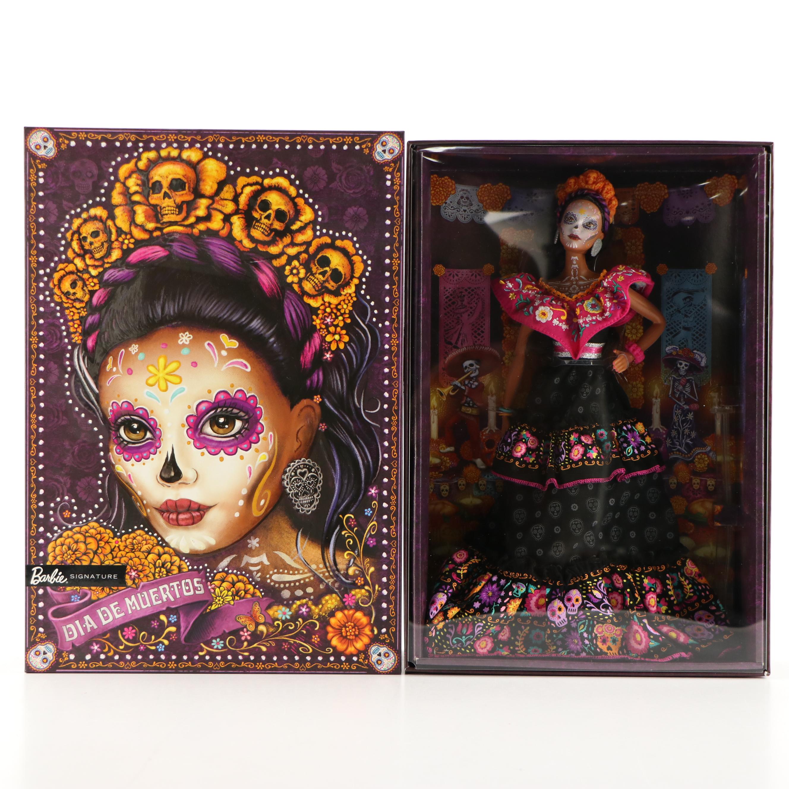 Mattel Barbie "Dia De Muertos" Dolls with Huichol La Calavera Catrina Figurine