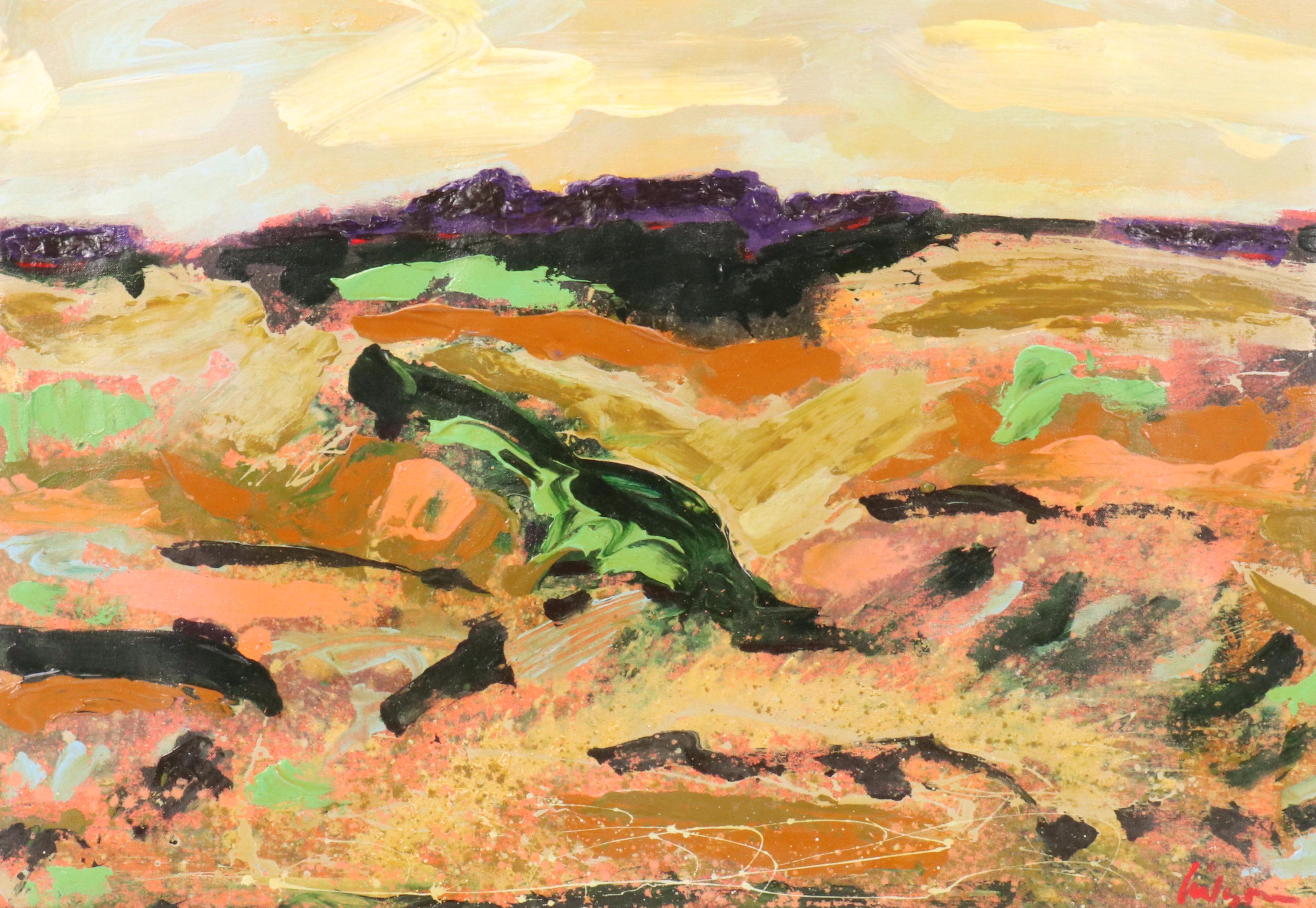 Harry Hilson Oil Painting with Abstract Landscape, Late 20th Century