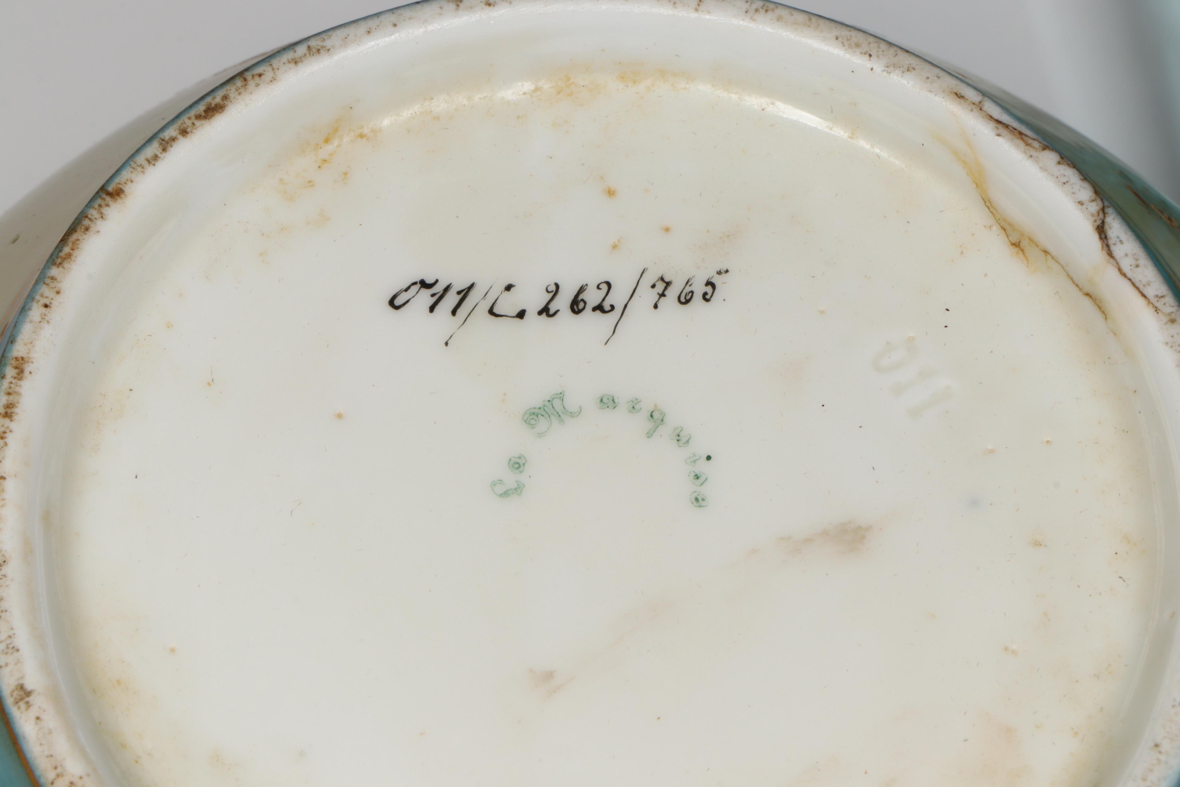 French Porcelain Style Portrait Bowls and Plaques with Victorian Blue Glass Vase