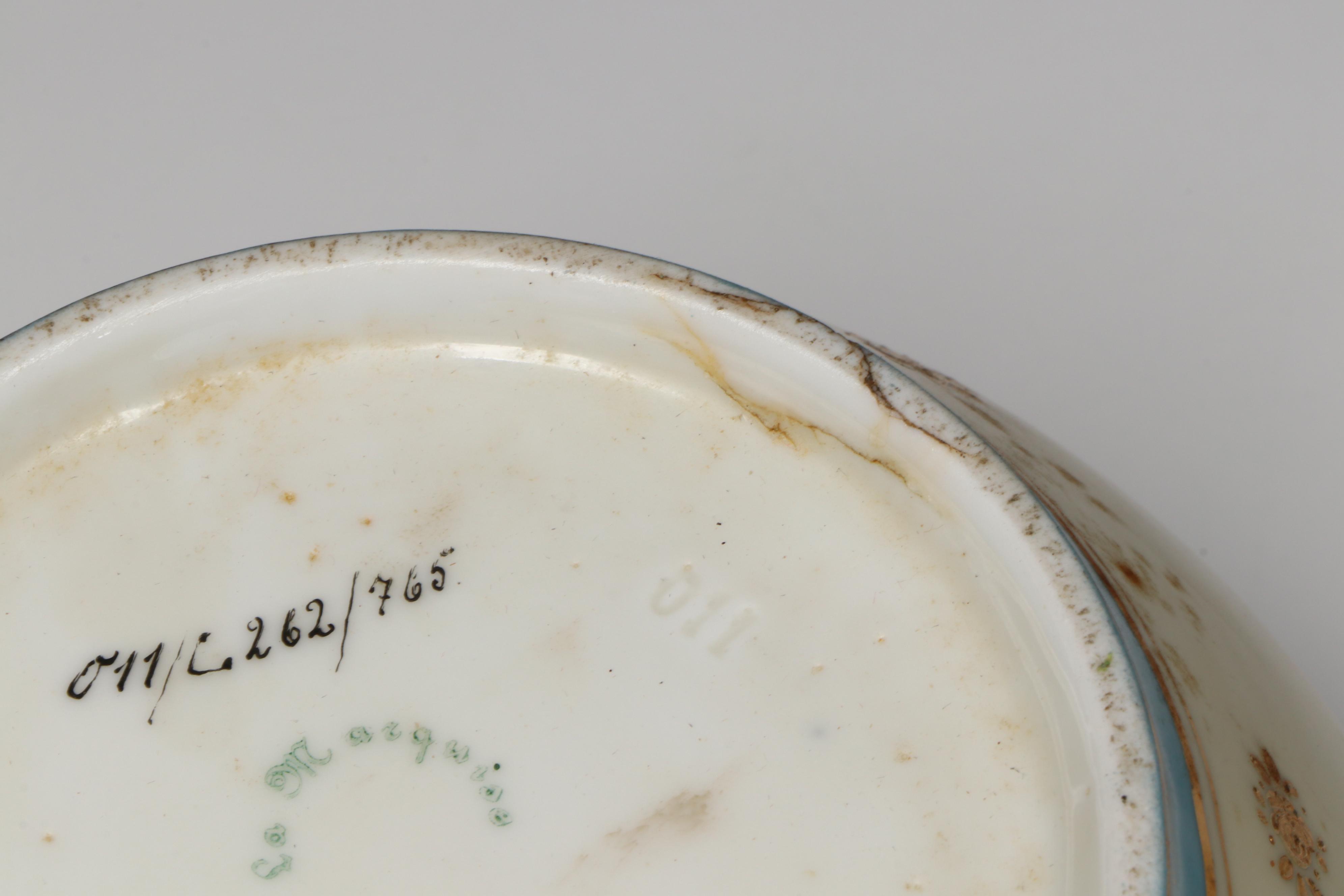 French Porcelain Style Portrait Bowls and Plaques with Victorian Blue Glass Vase