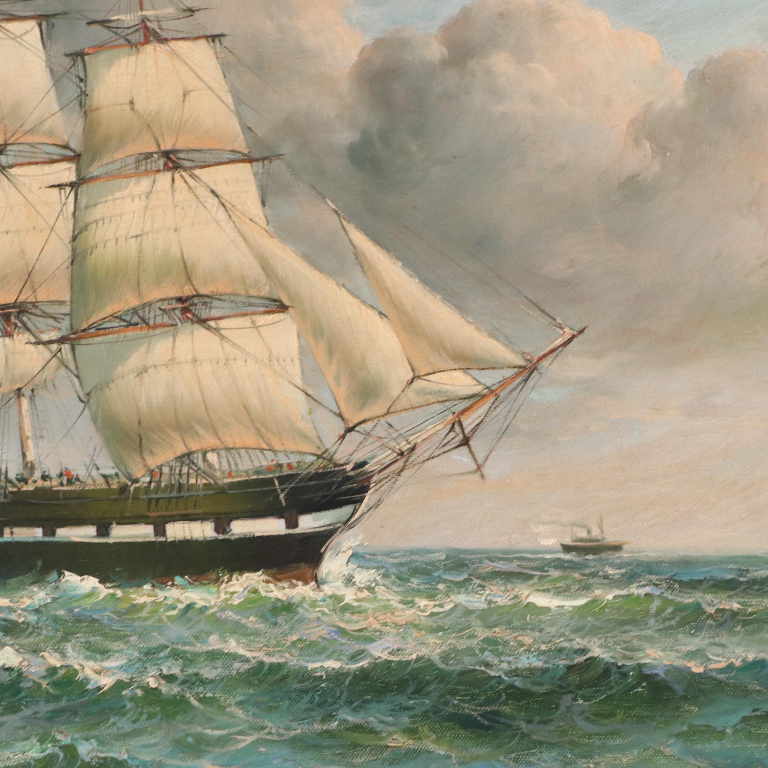 Robert Sanders Maritime Oil Painting of Clipper Ship, Late 20th Century