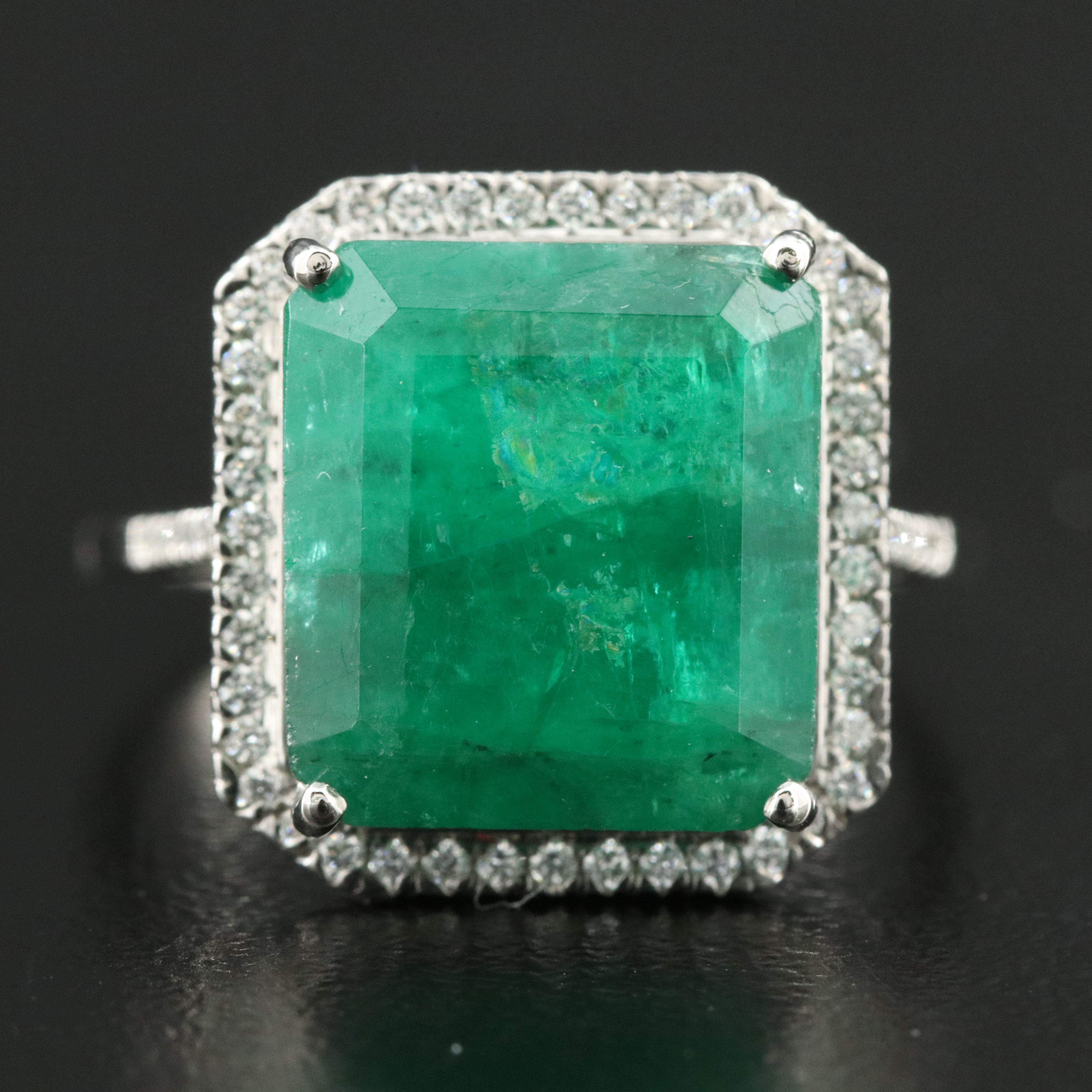 Platinum 3.71 CT Emerald and 0.20 CTW Diamond Ring