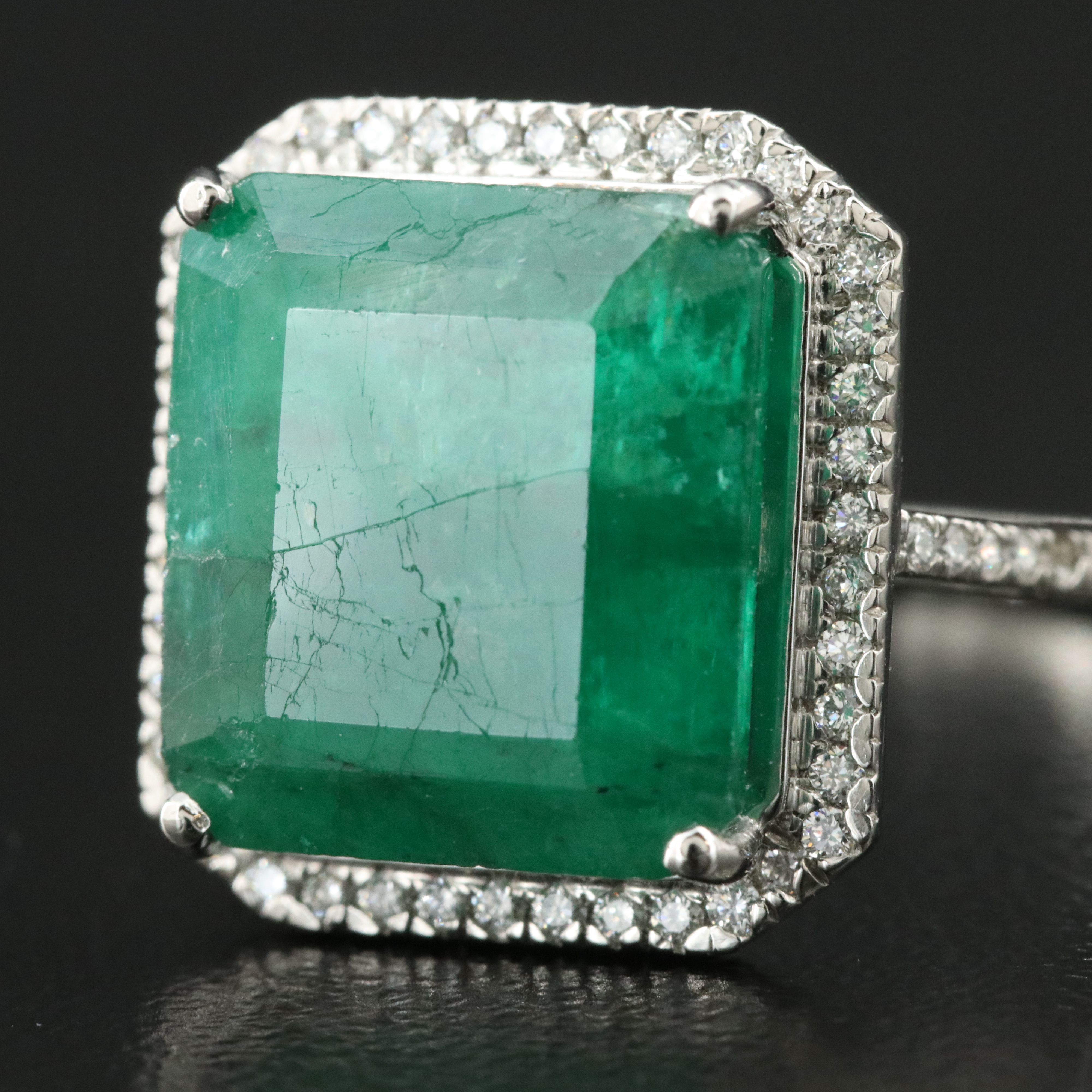 Platinum 3.71 CT Emerald and 0.20 CTW Diamond Ring