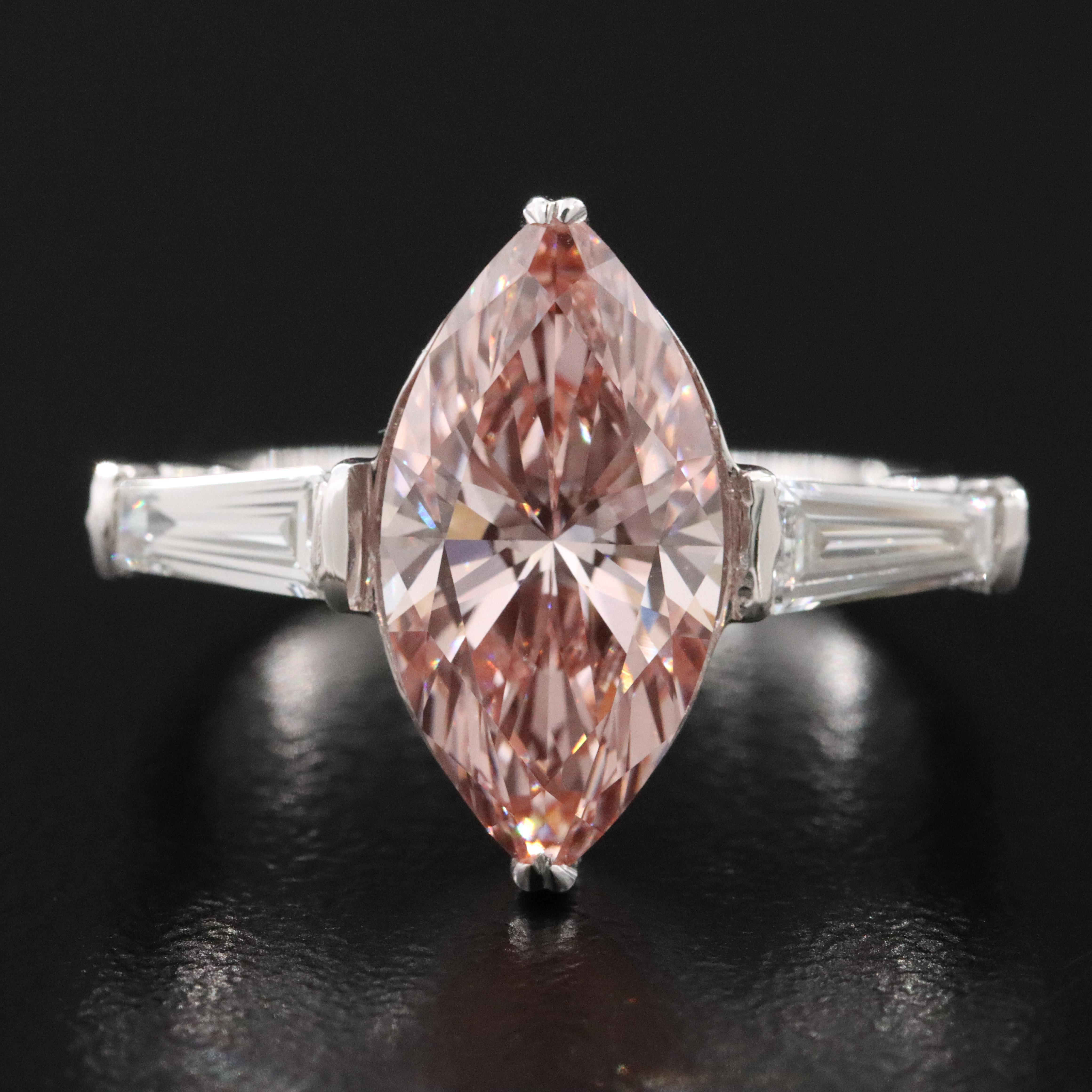 14K 3.45 CTW Lab Grown Diamond Ring with Fancy Pink Center and IGI Report