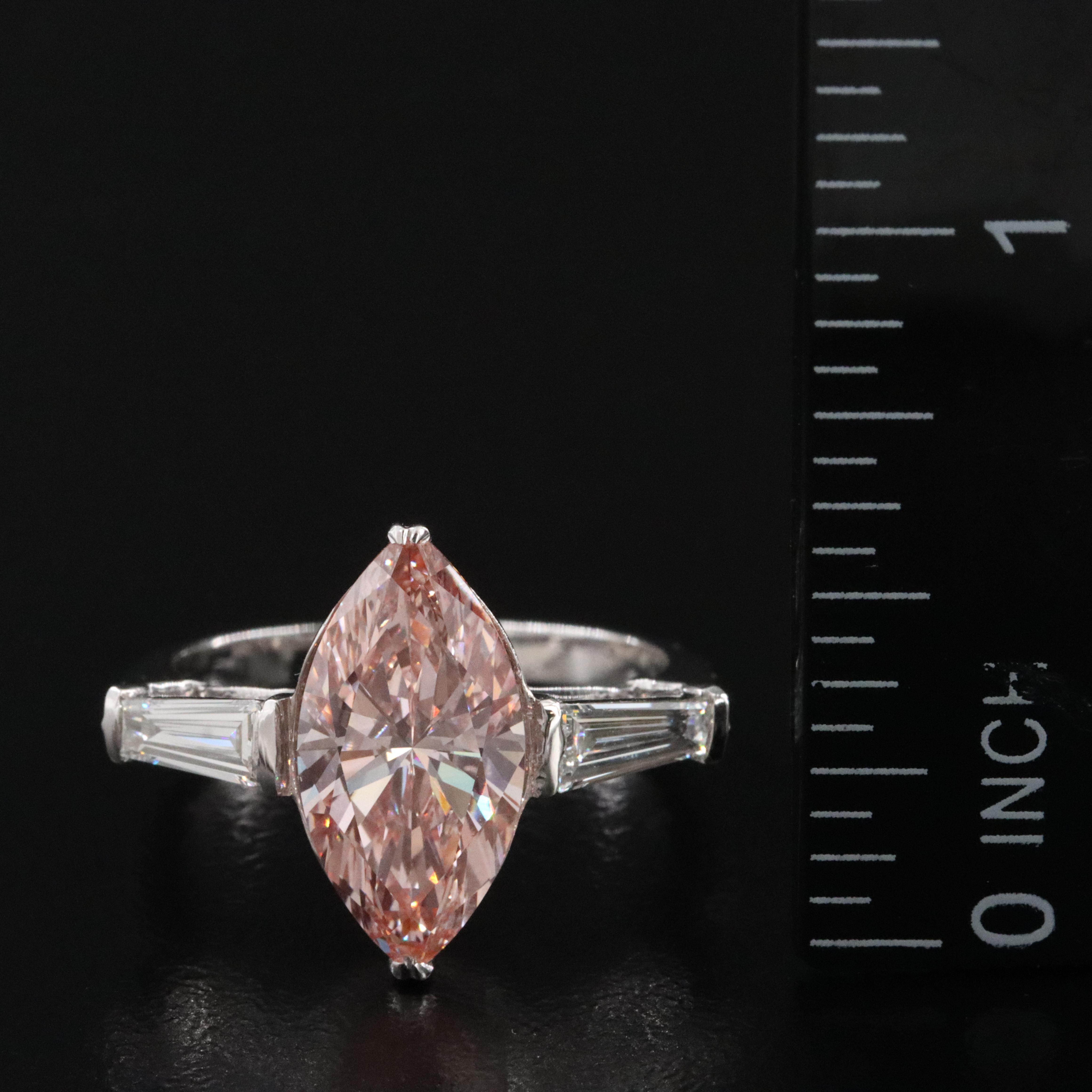 14K 3.45 CTW Lab Grown Diamond Ring with Fancy Pink Center and IGI Report