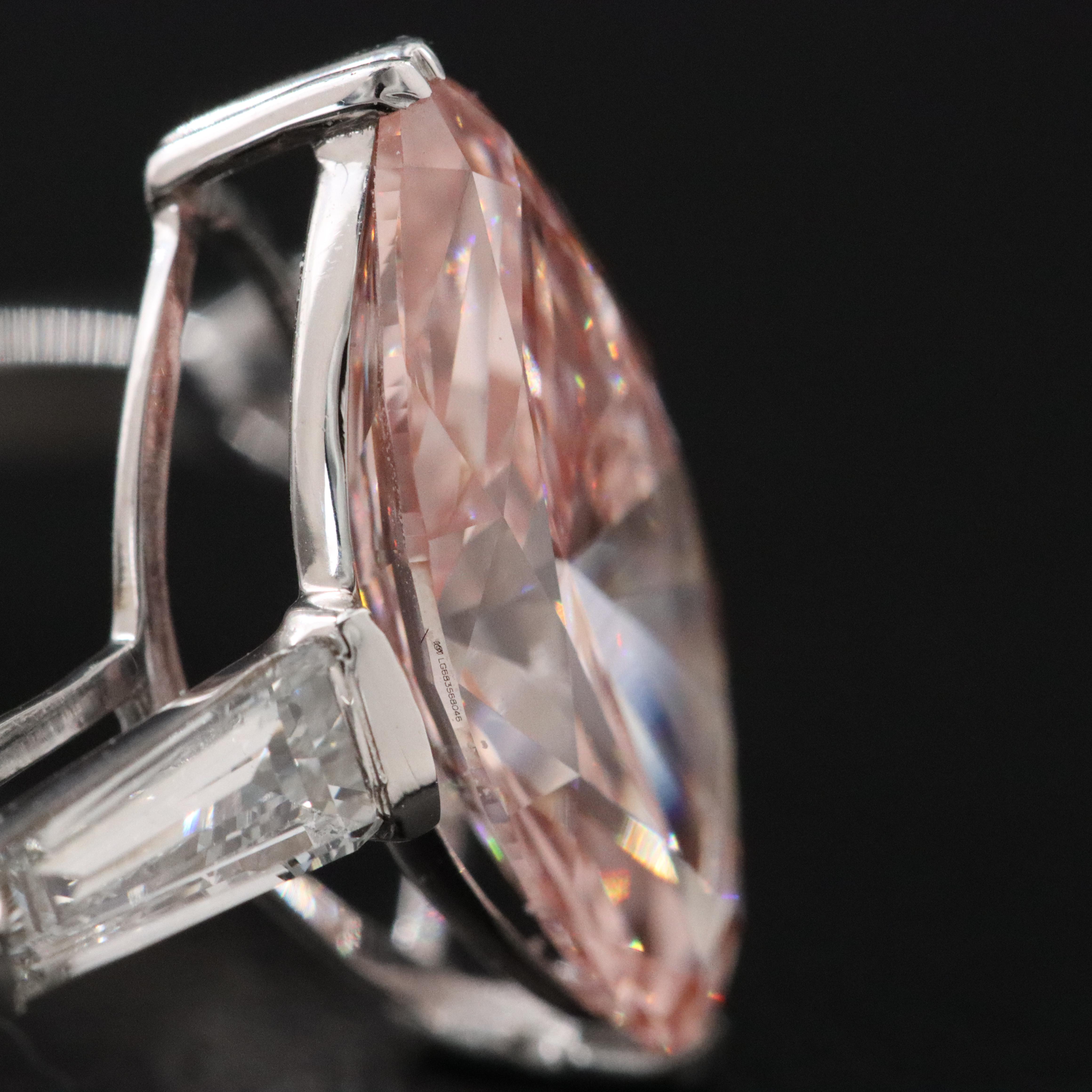 14K 3.45 CTW Lab Grown Diamond Ring with Fancy Pink Center and IGI Report