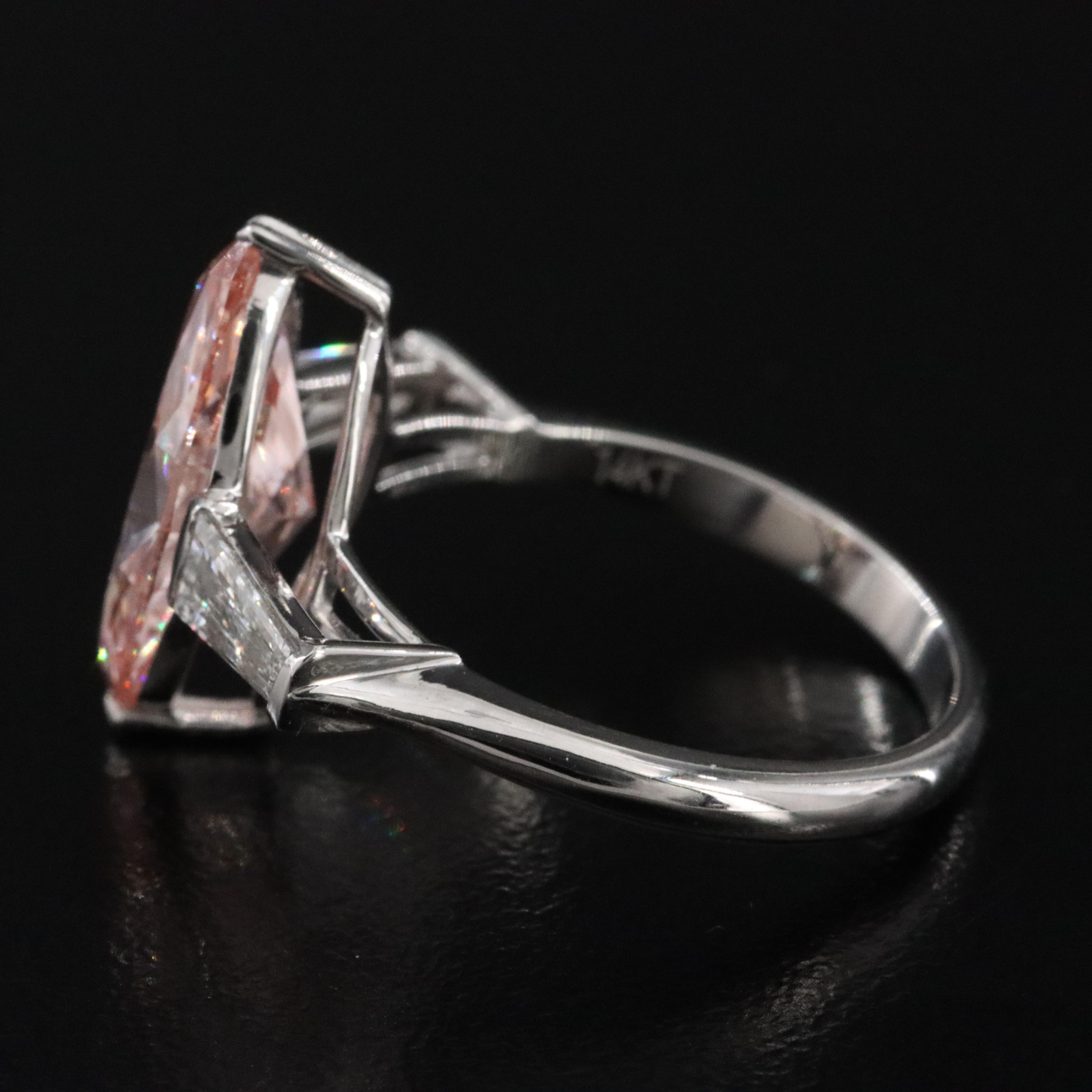 14K 3.45 CTW Lab Grown Diamond Ring with Fancy Pink Center and IGI Report