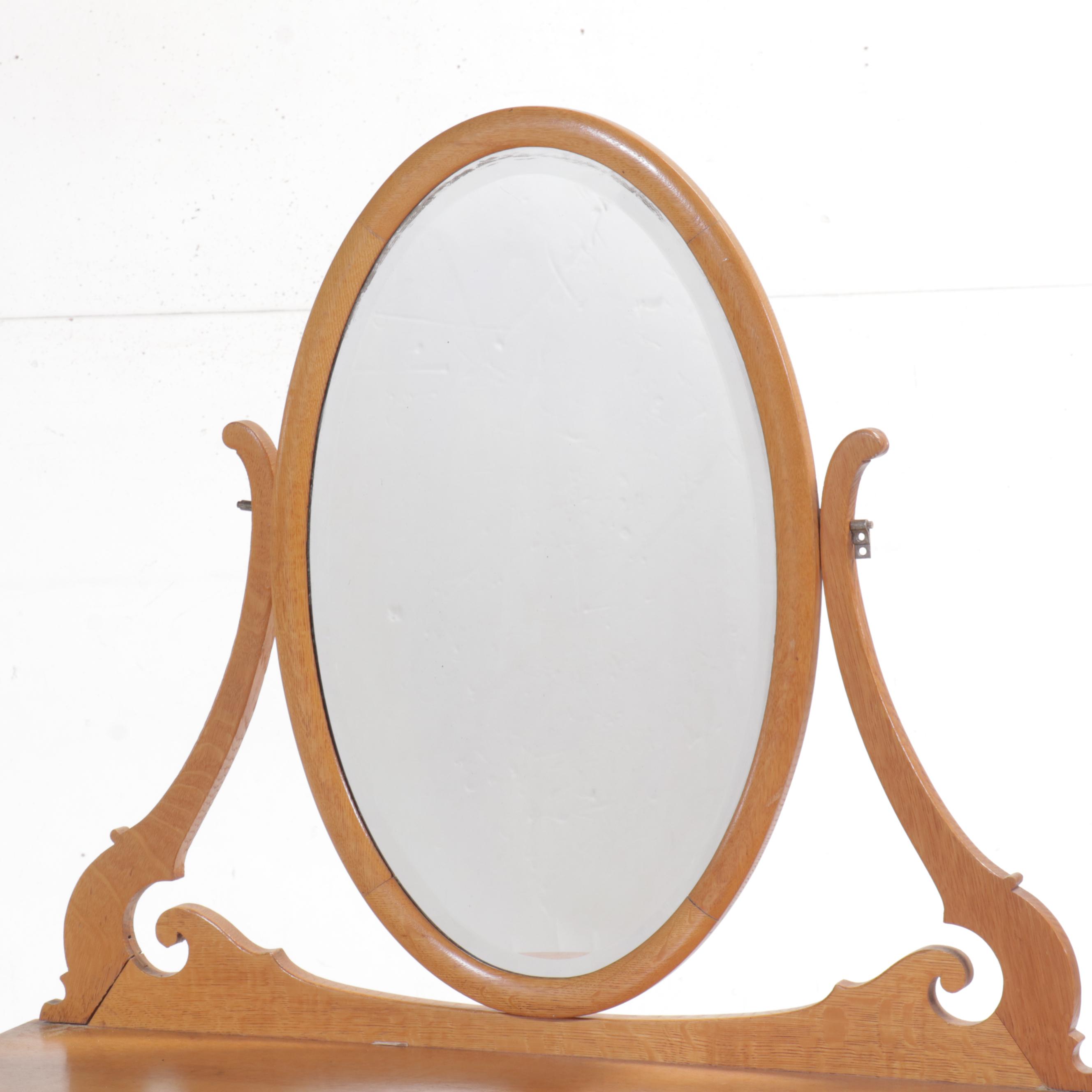 Victorian Oak Vanity Table with Mirror, 19th Century